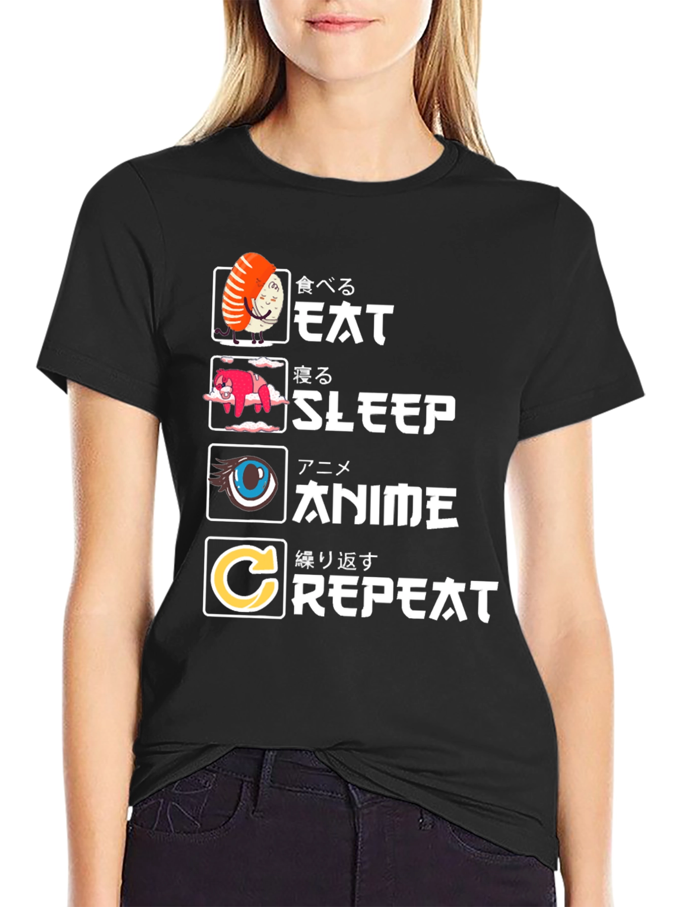 Eat Sleep Anime Repeat Graphic Tee