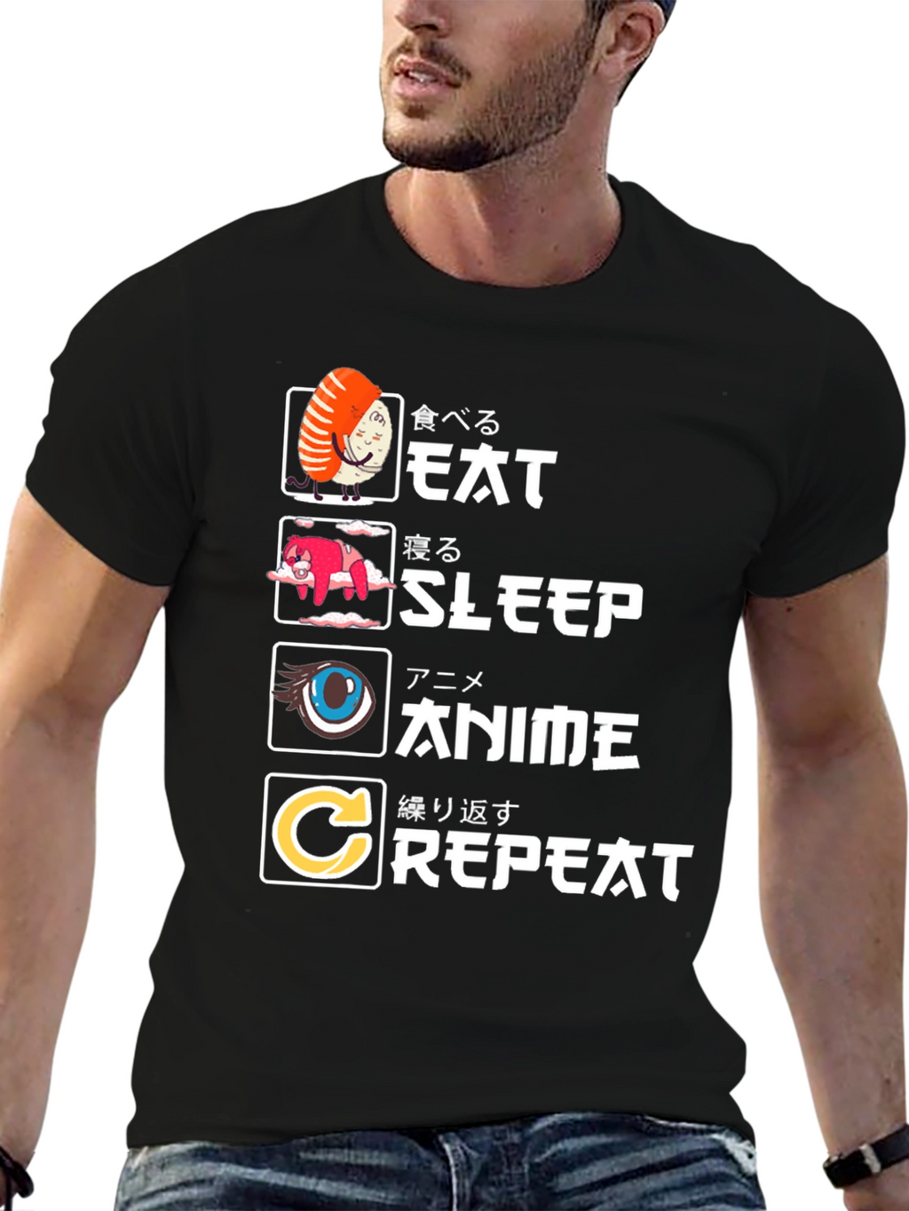 Eat Sleep Anime Repeat Graphic Tee