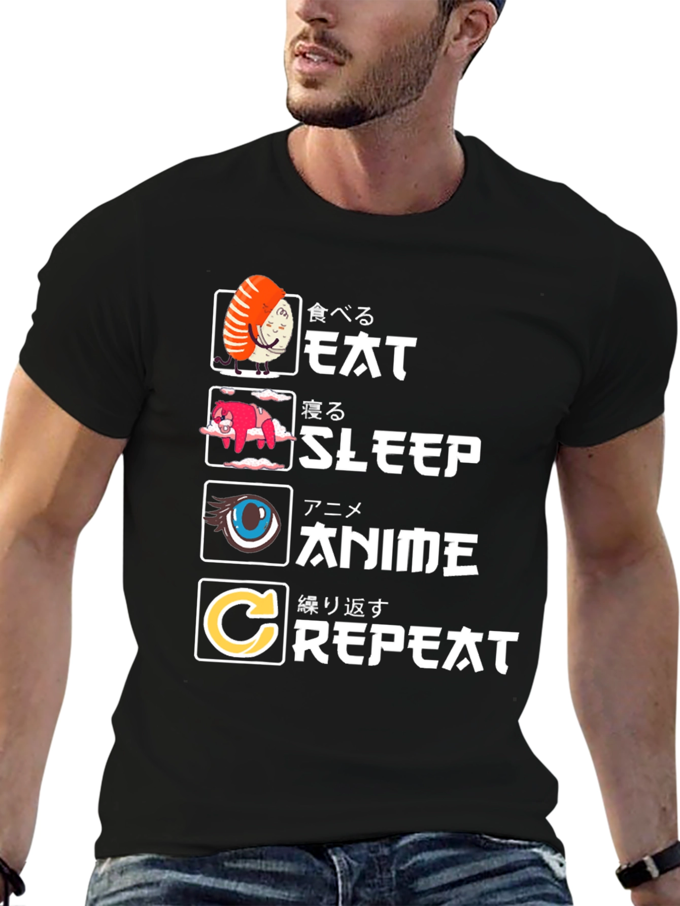 Eat Sleep Anime Repeat Graphic Tee