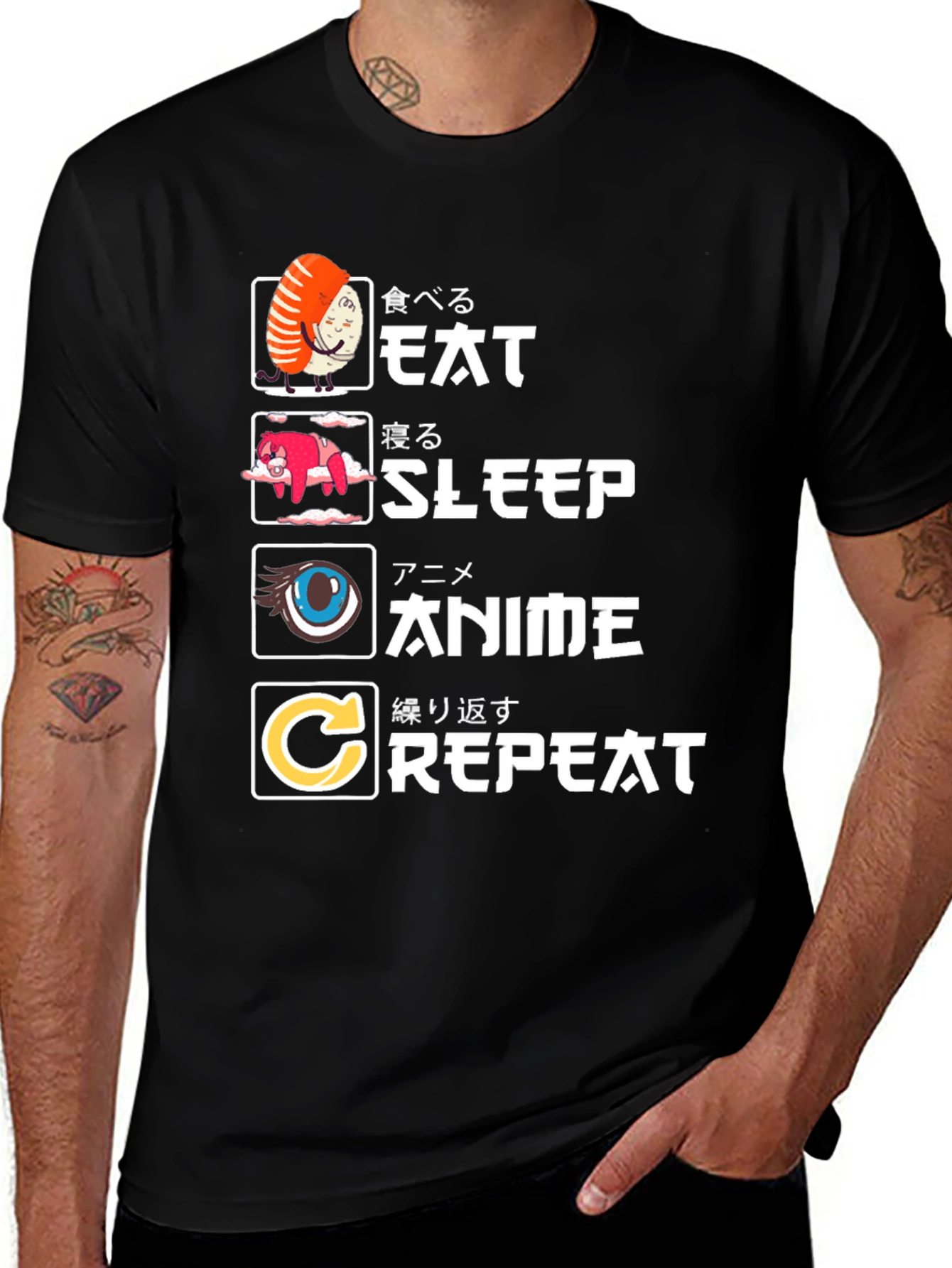 Eat Sleep Anime Repeat Graphic Tee