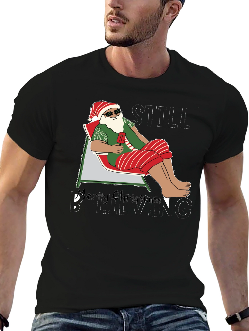 Santa Beach T-Shirt - Merry Christmas Believing Still