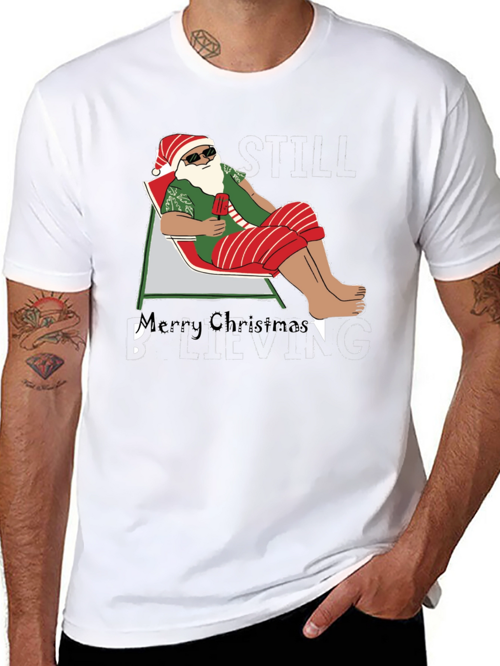Santa Beach T-Shirt - Merry Christmas Believing Still