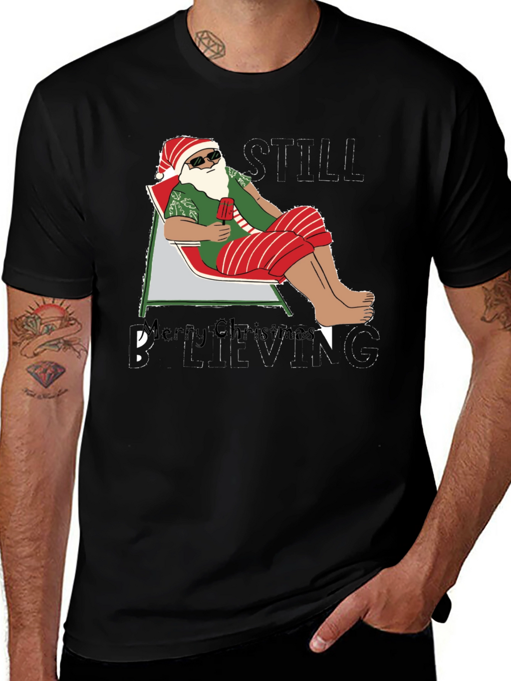Santa Beach T-Shirt - Merry Christmas Believing Still