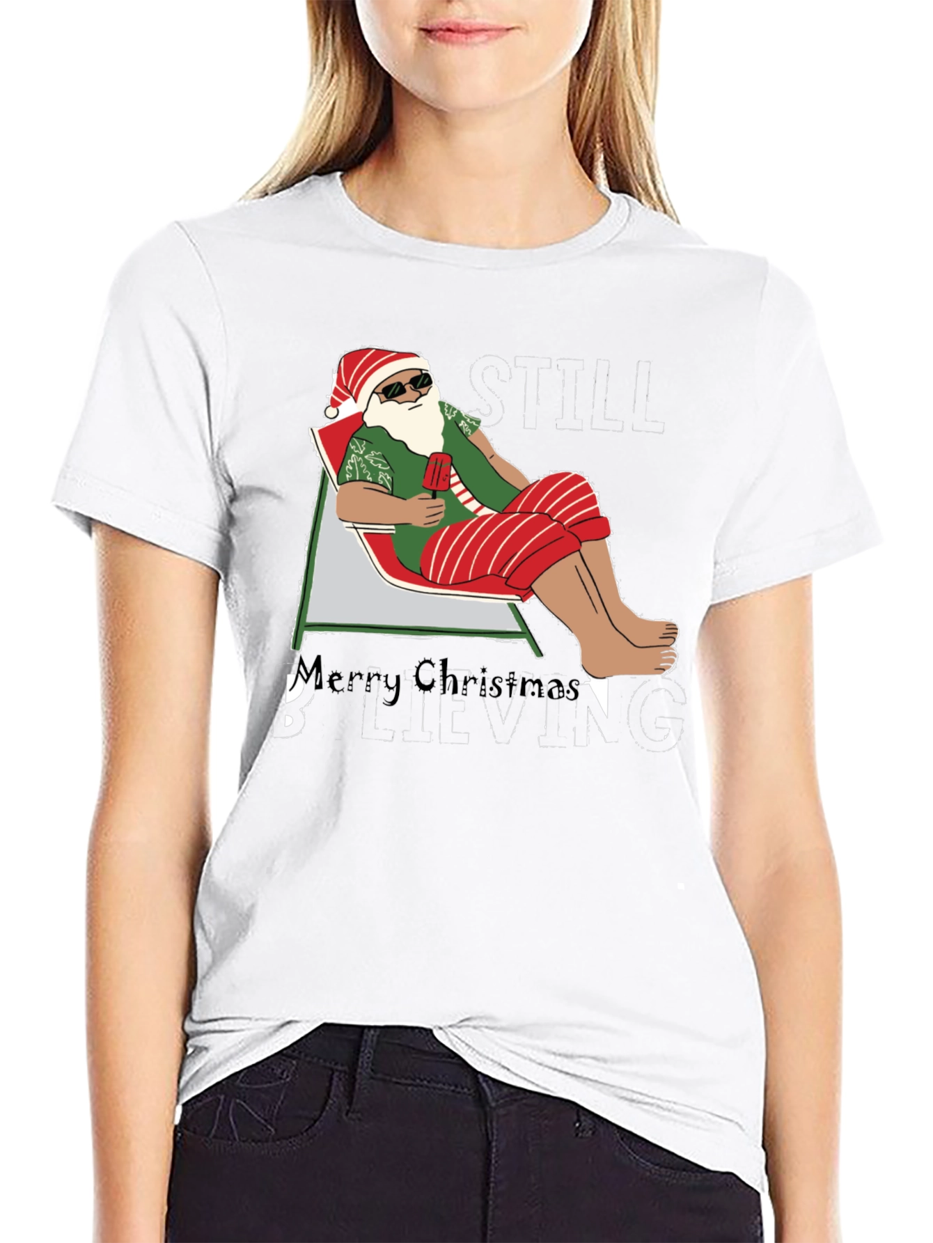 Santa Beach T-Shirt - Merry Christmas Believing Still