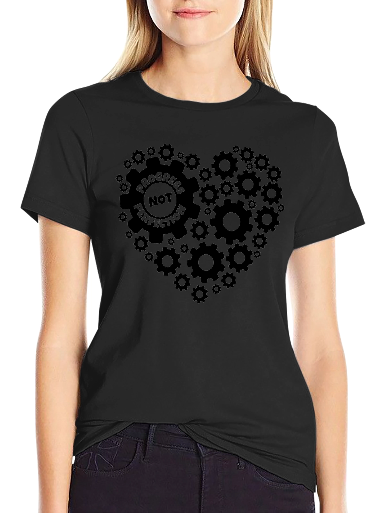 Progress Not Perfection Gear Heart Graphic T-Shirt