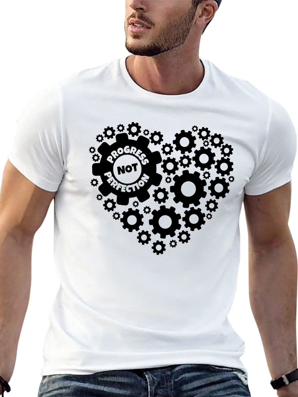 Progress Not Perfection Gear Heart Graphic T-Shirt