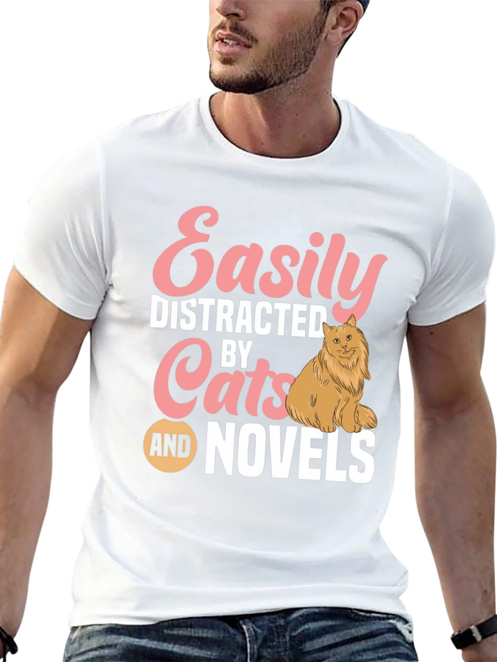 Easily Distracted by Cats and Novels T-Shirt