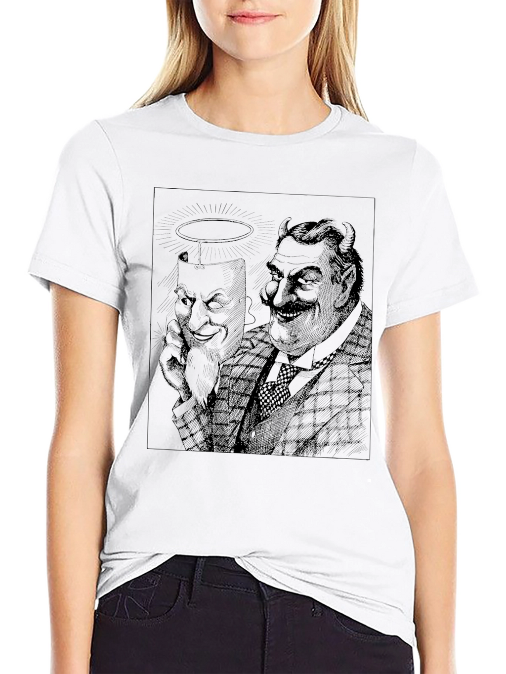 Angel & Devil Graphic Tee - Black Crewneck