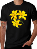 Yellow Lily Flower Black T-Shirt