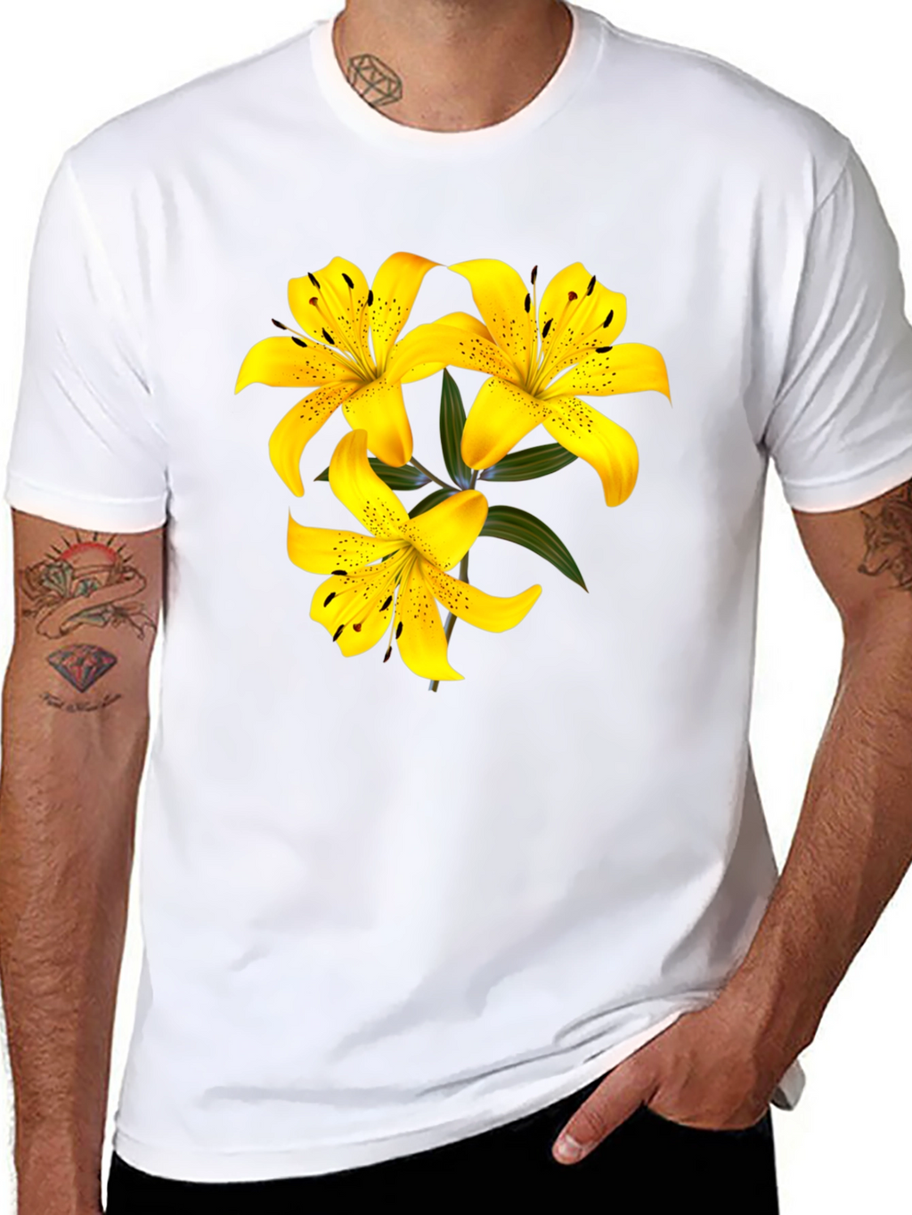 Yellow Lily Flower Black T-Shirt
