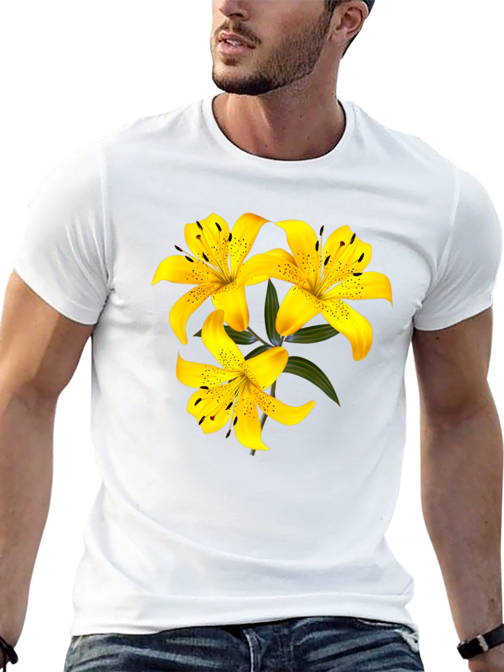 Yellow Lily Flower Black T-Shirt
