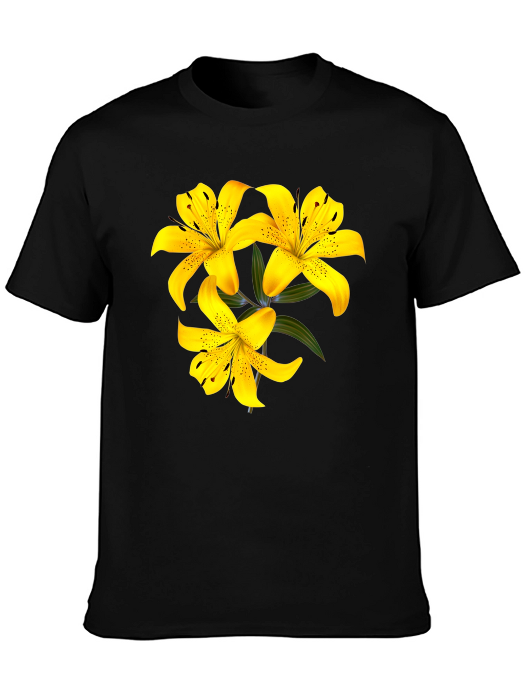 Yellow Lily Flower Black T-Shirt