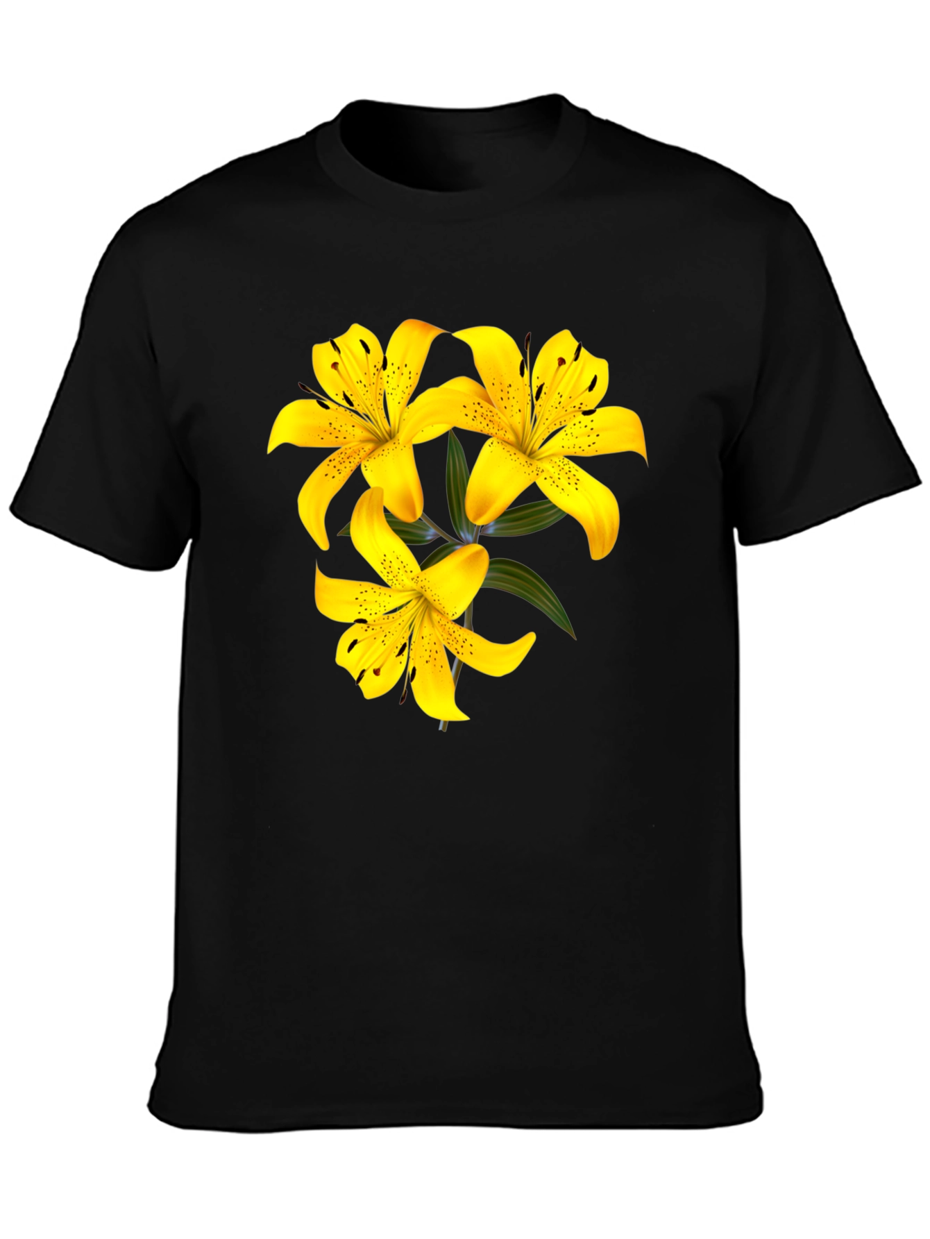 Yellow Lily Flower Black T-Shirt