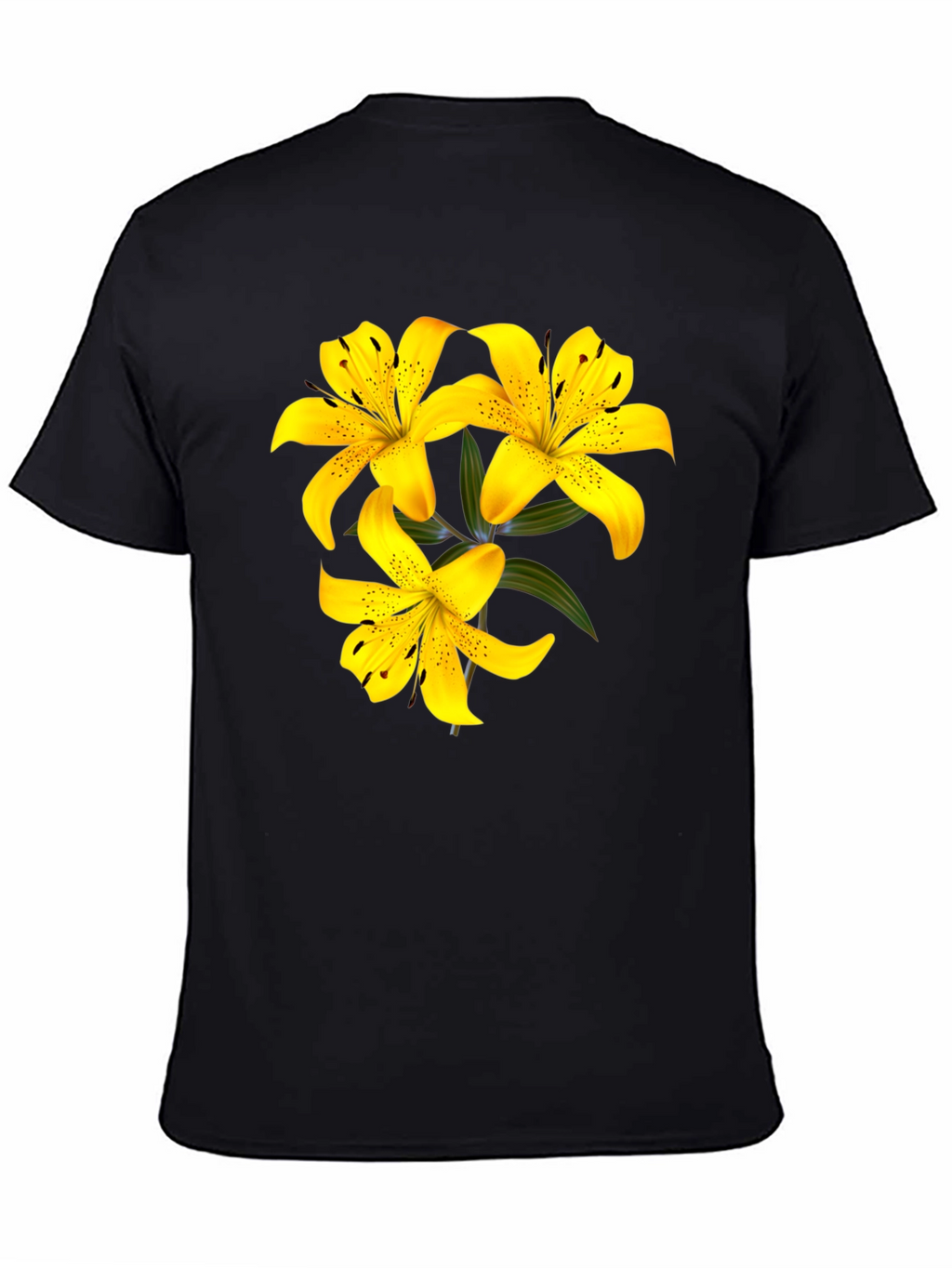 Yellow Lily Flower Black T-Shirt