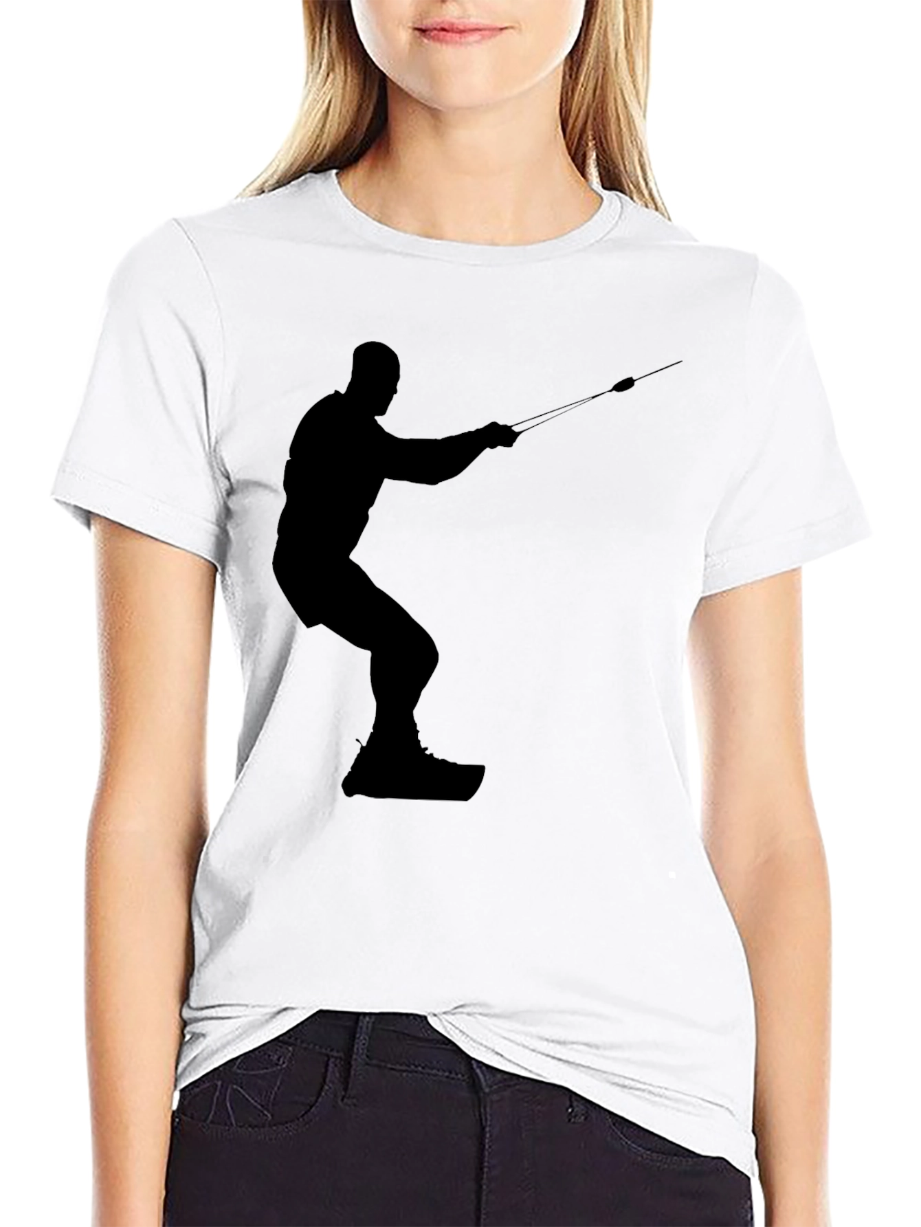 Silhouette Water Skiing Black Tee