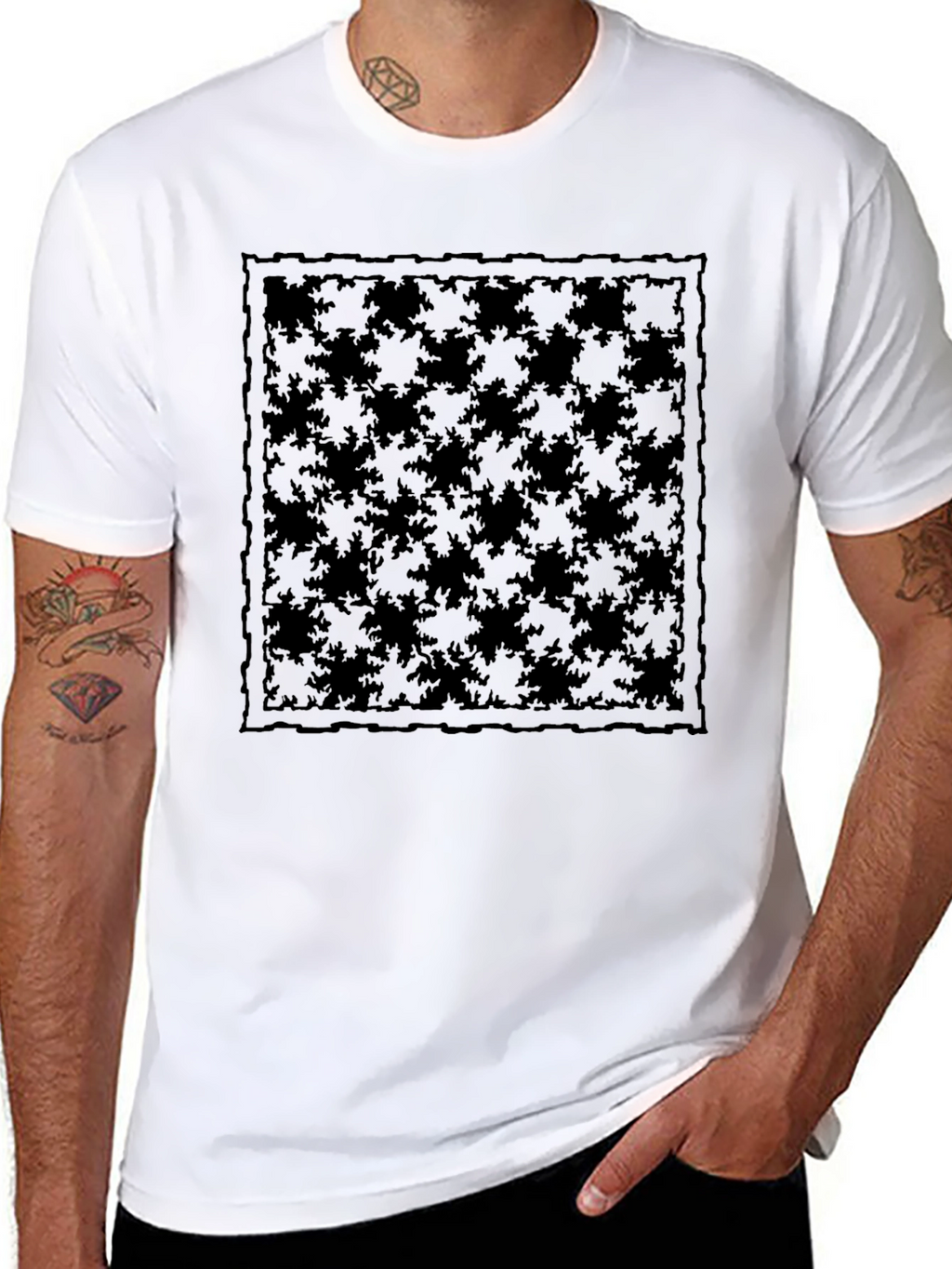Stylish Black Tee with Abstract Square Design