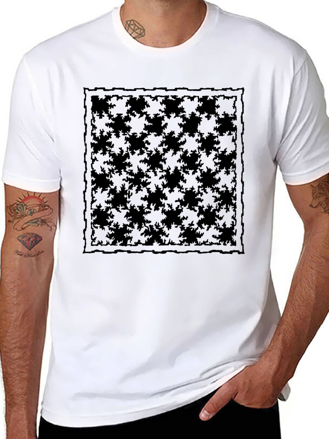 Stylish Black Tee with Abstract Square Design