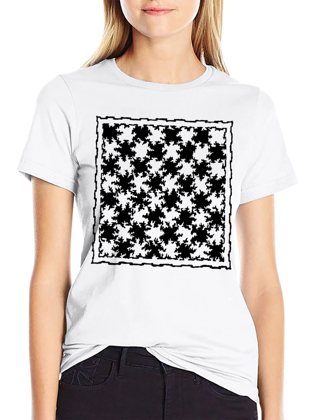 Stylish Black Tee with Abstract Square Design