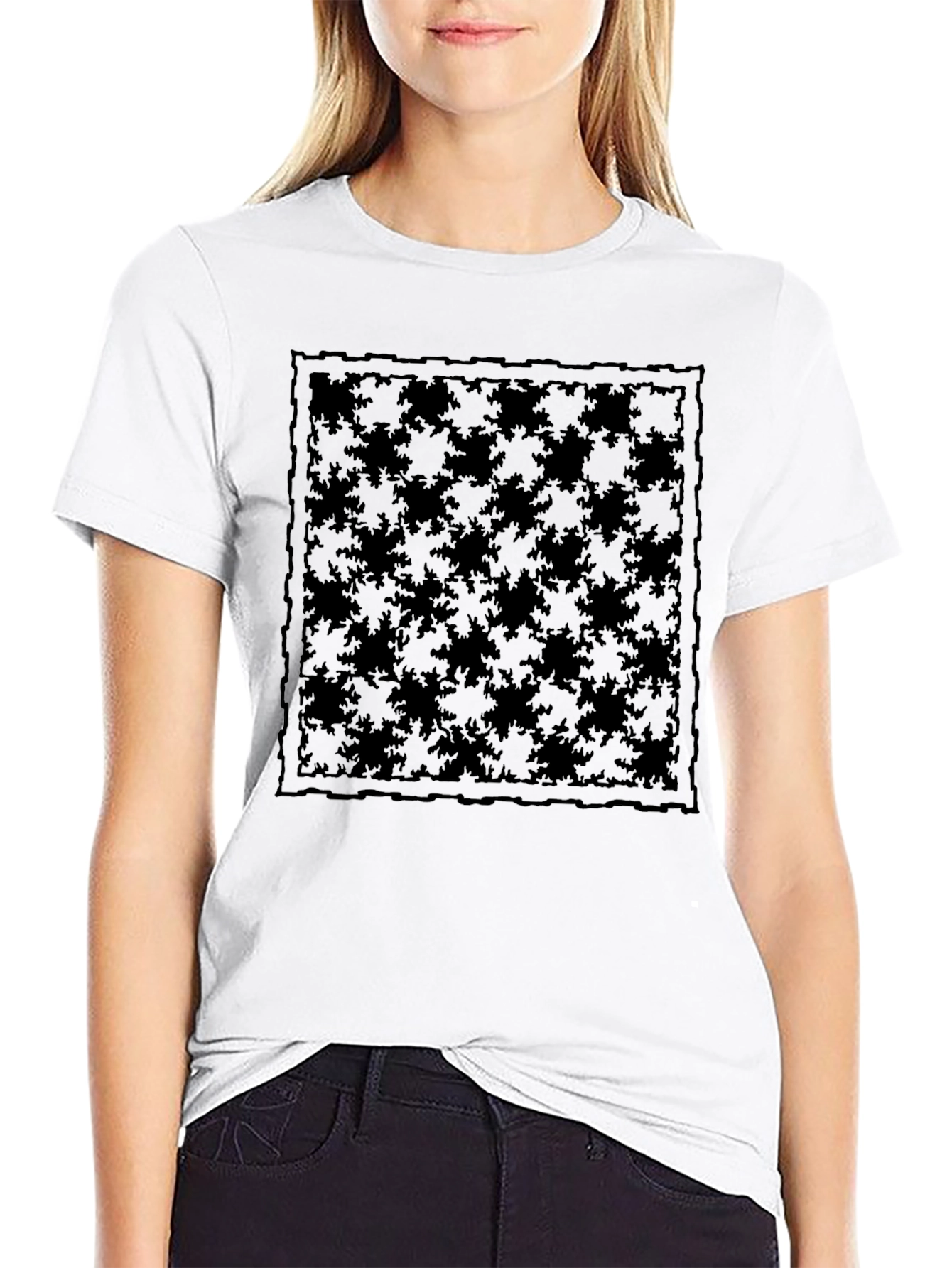 Stylish Black Tee with Abstract Square Design