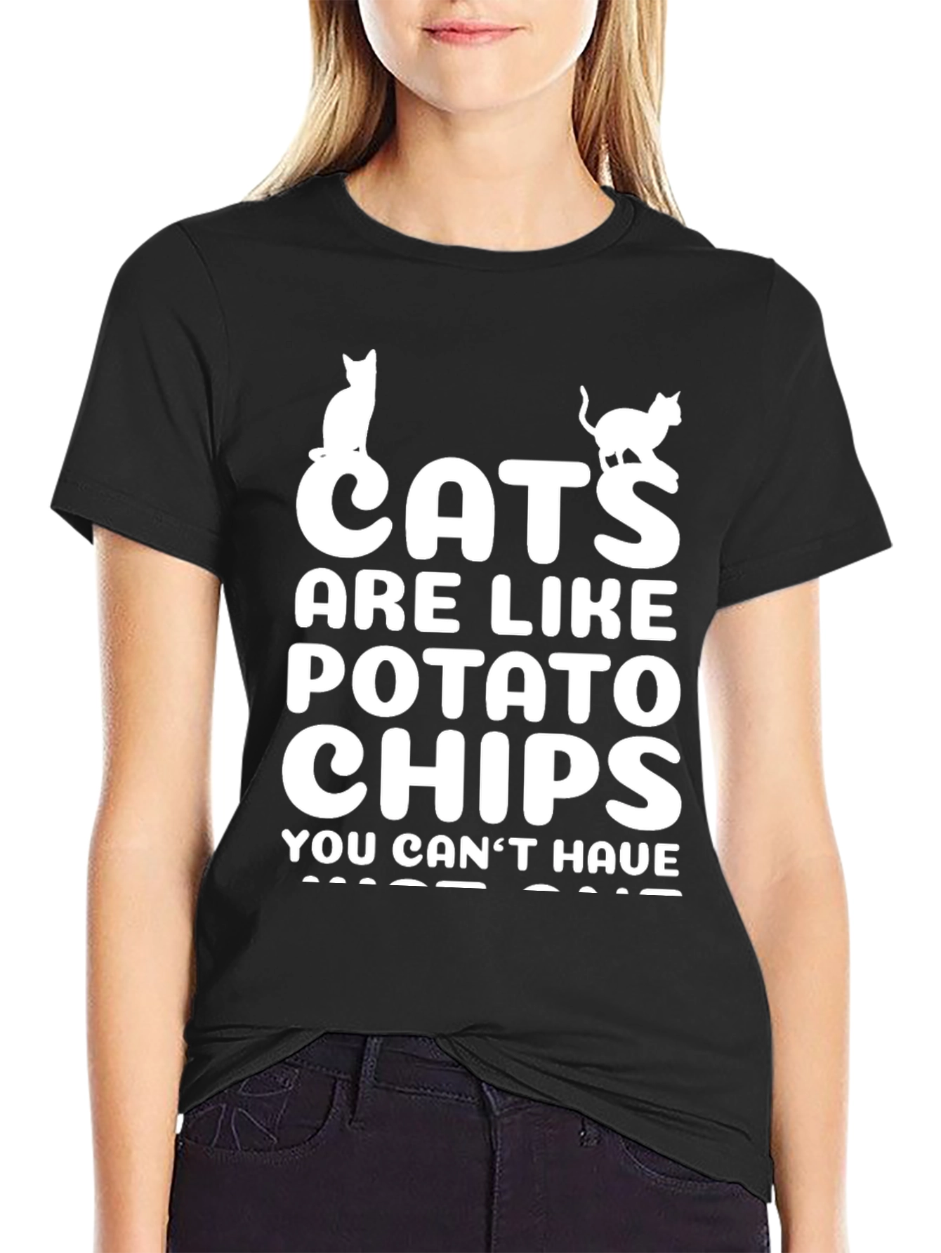 Cats are Like Potato Chips Funny Black T-Shirt