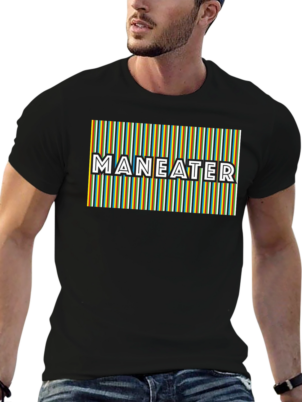 Maneater Striped Graphic Black T-Shirt