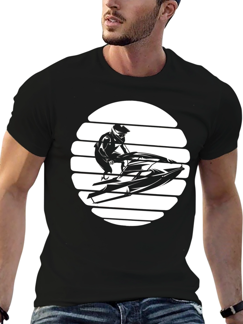 Jet Ski Sunset Graphic T-Shirt - Black