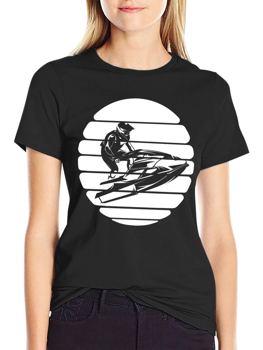 Jet Ski Sunset Graphic T-Shirt - Black