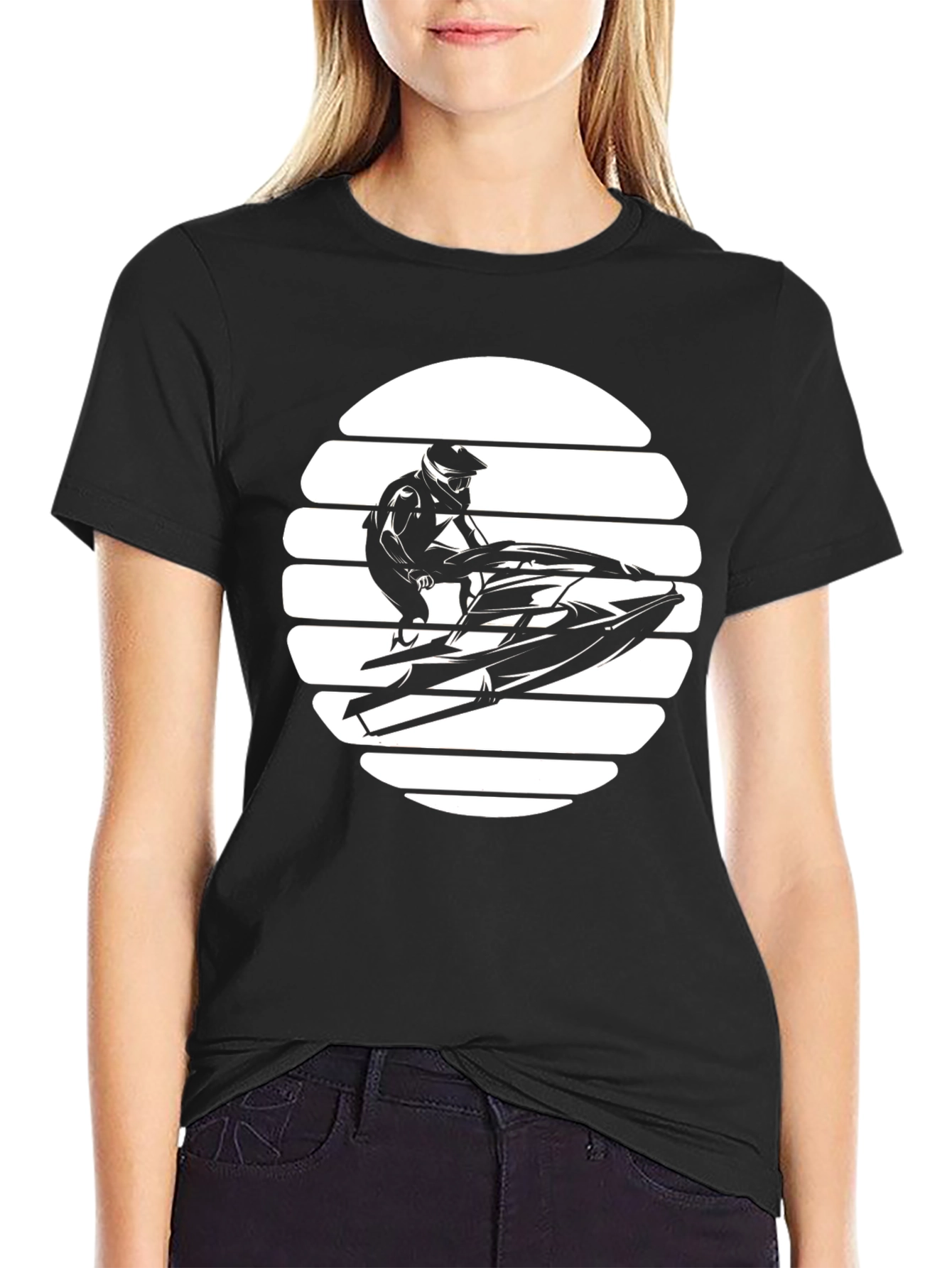 Jet Ski Sunset Graphic T-Shirt - Black