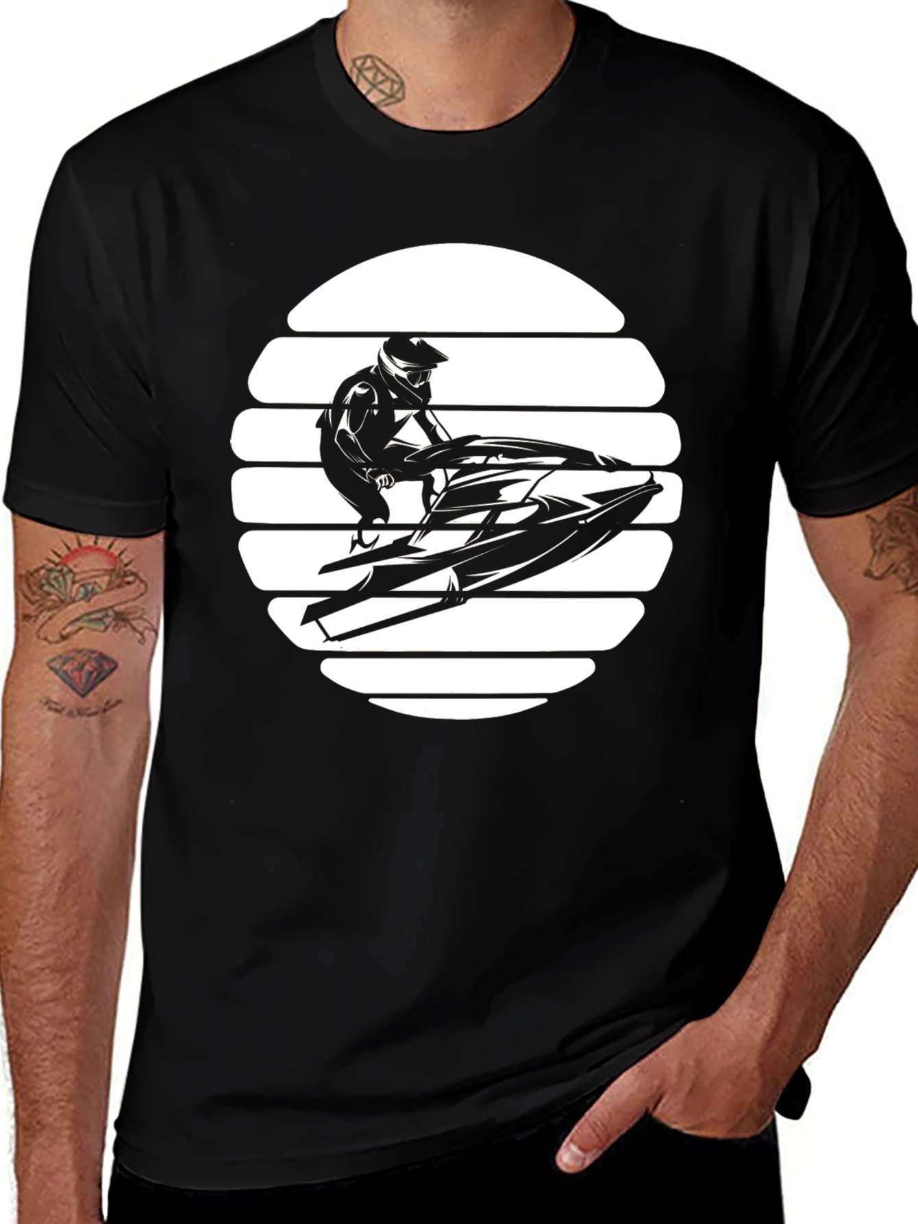 Jet Ski Sunset Graphic T-Shirt - Black