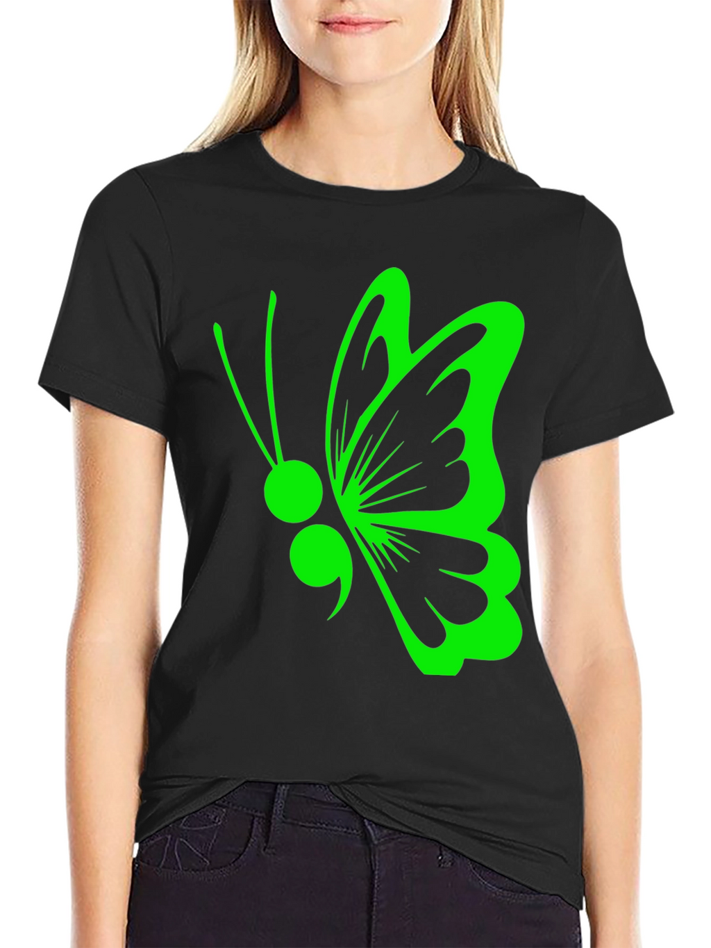 Semicolon Butterfly Black T-Shirt
