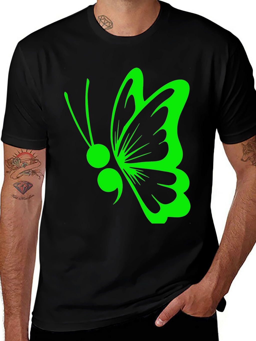 Semicolon Butterfly Black T-Shirt