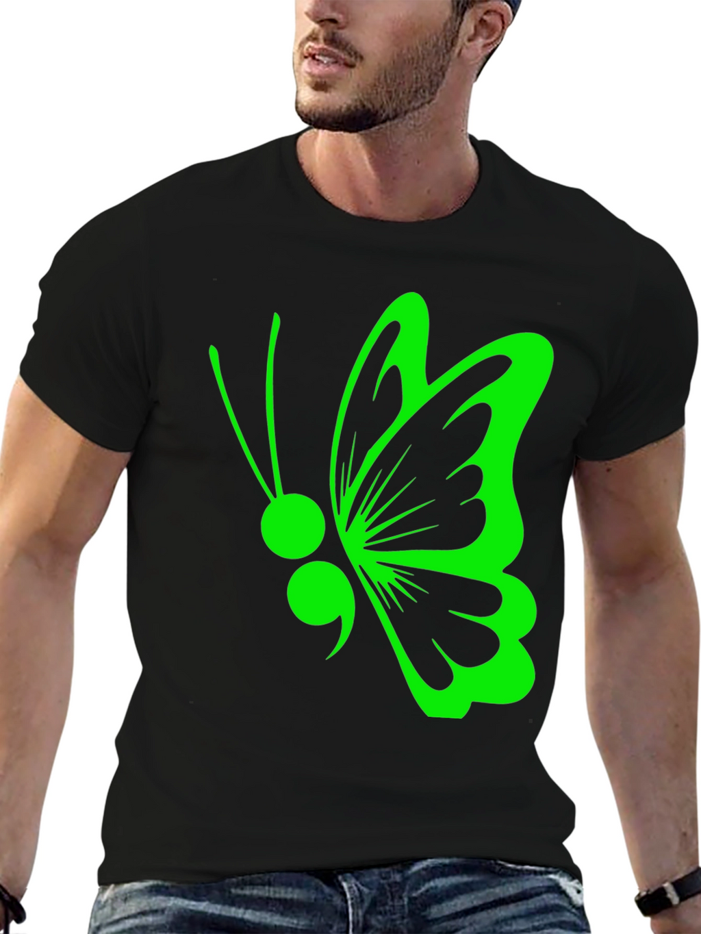 Semicolon Butterfly Black T-Shirt