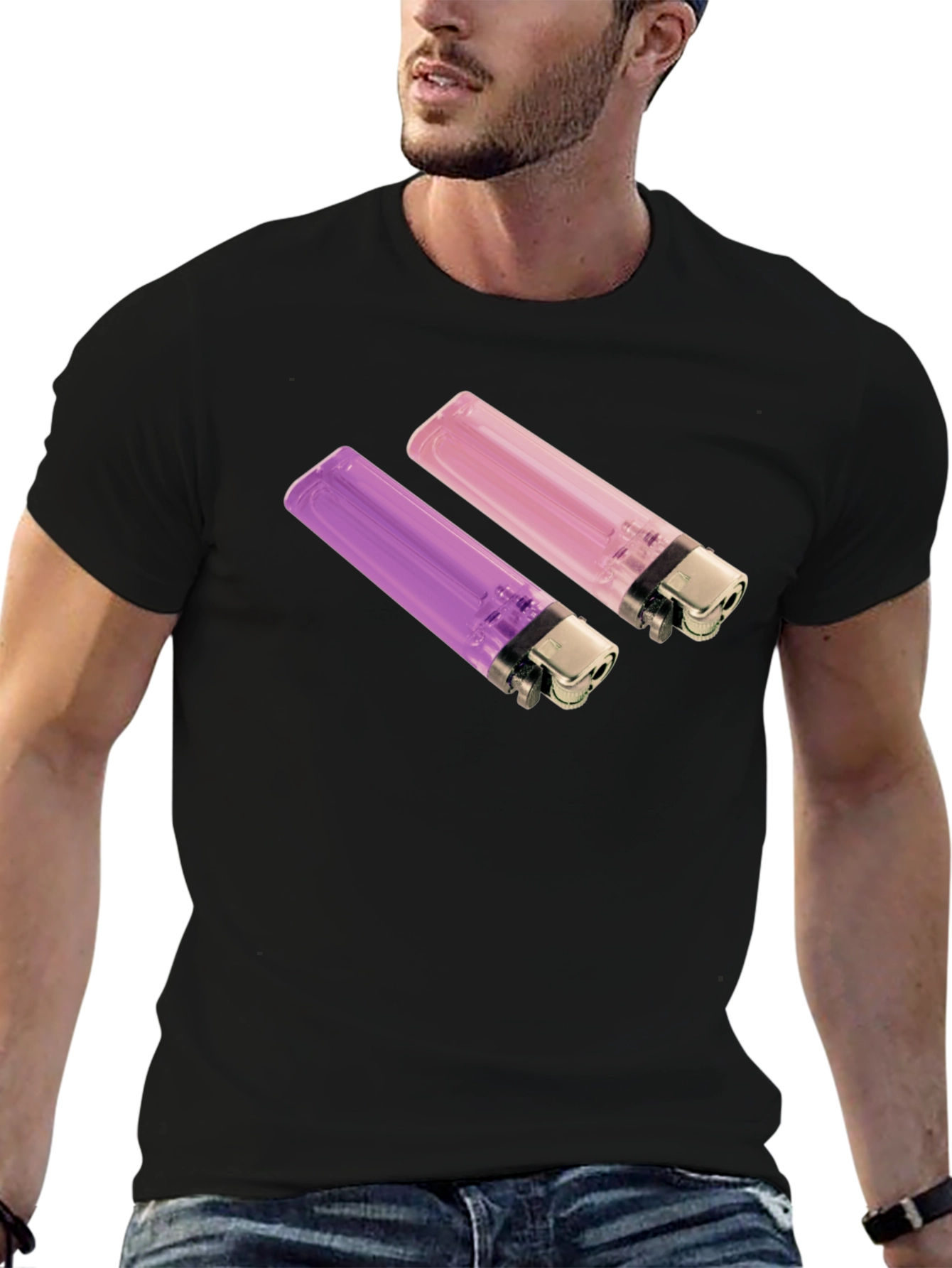 Novelty Lighter Graphic Tee - Black Cotton Blend