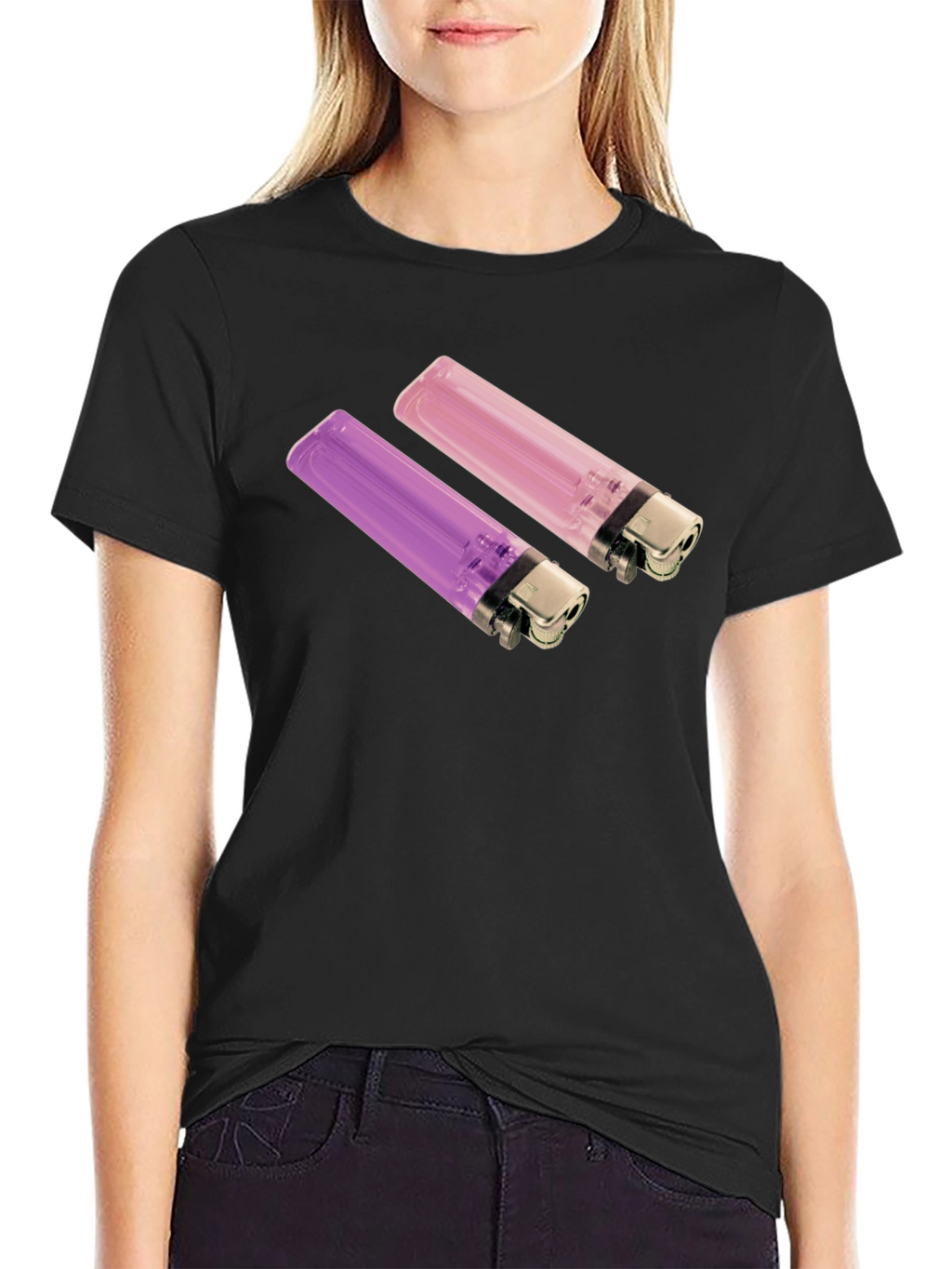 Novelty Lighter Graphic Tee - Black Cotton Blend