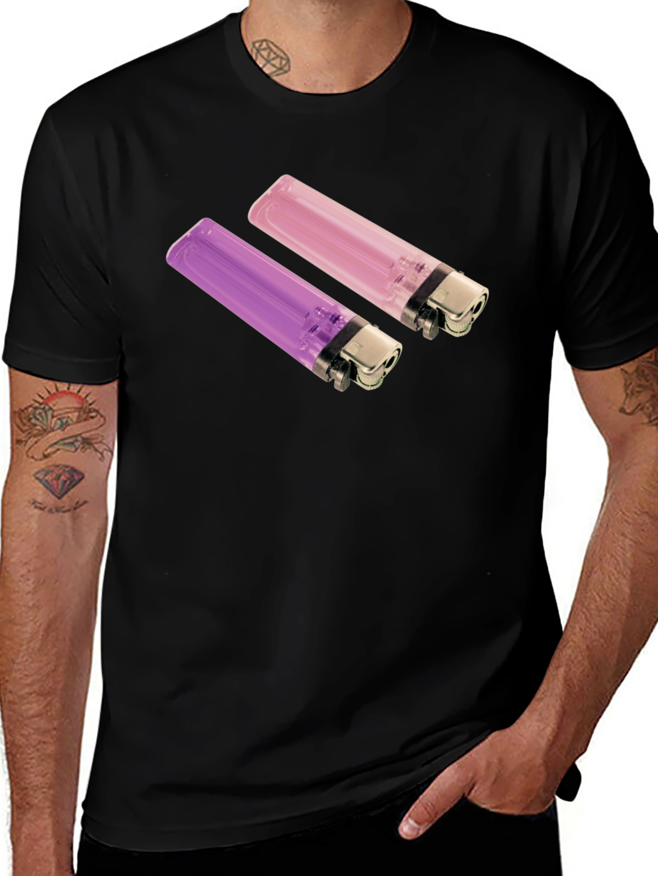 Novelty Lighter Graphic Tee - Black Cotton Blend