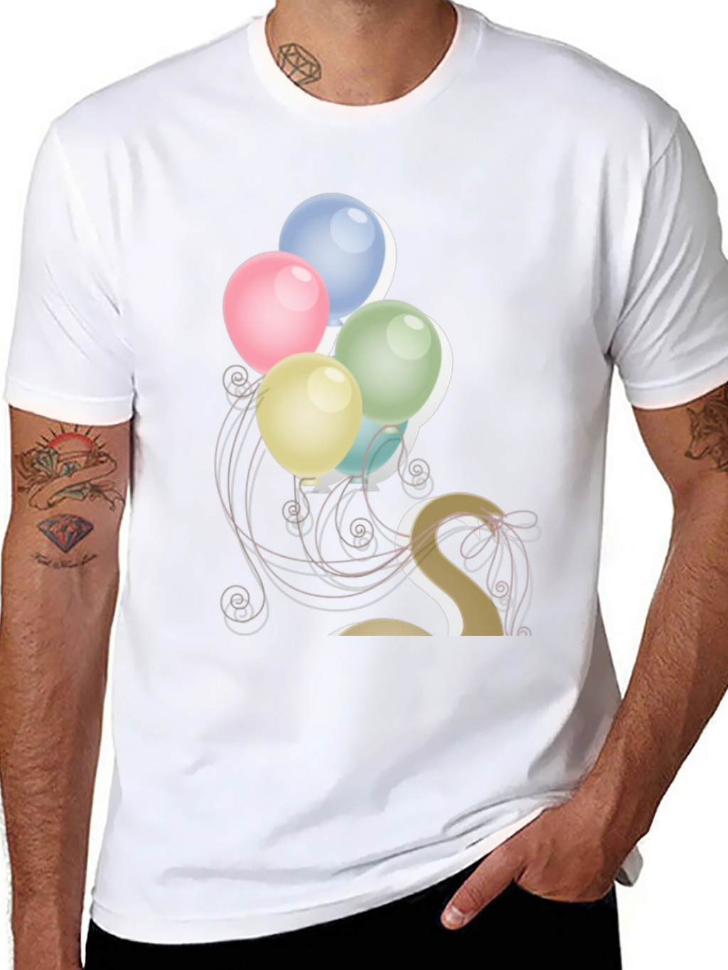Stylish Balloon Graphic Tee - Mens Black T-Shirt