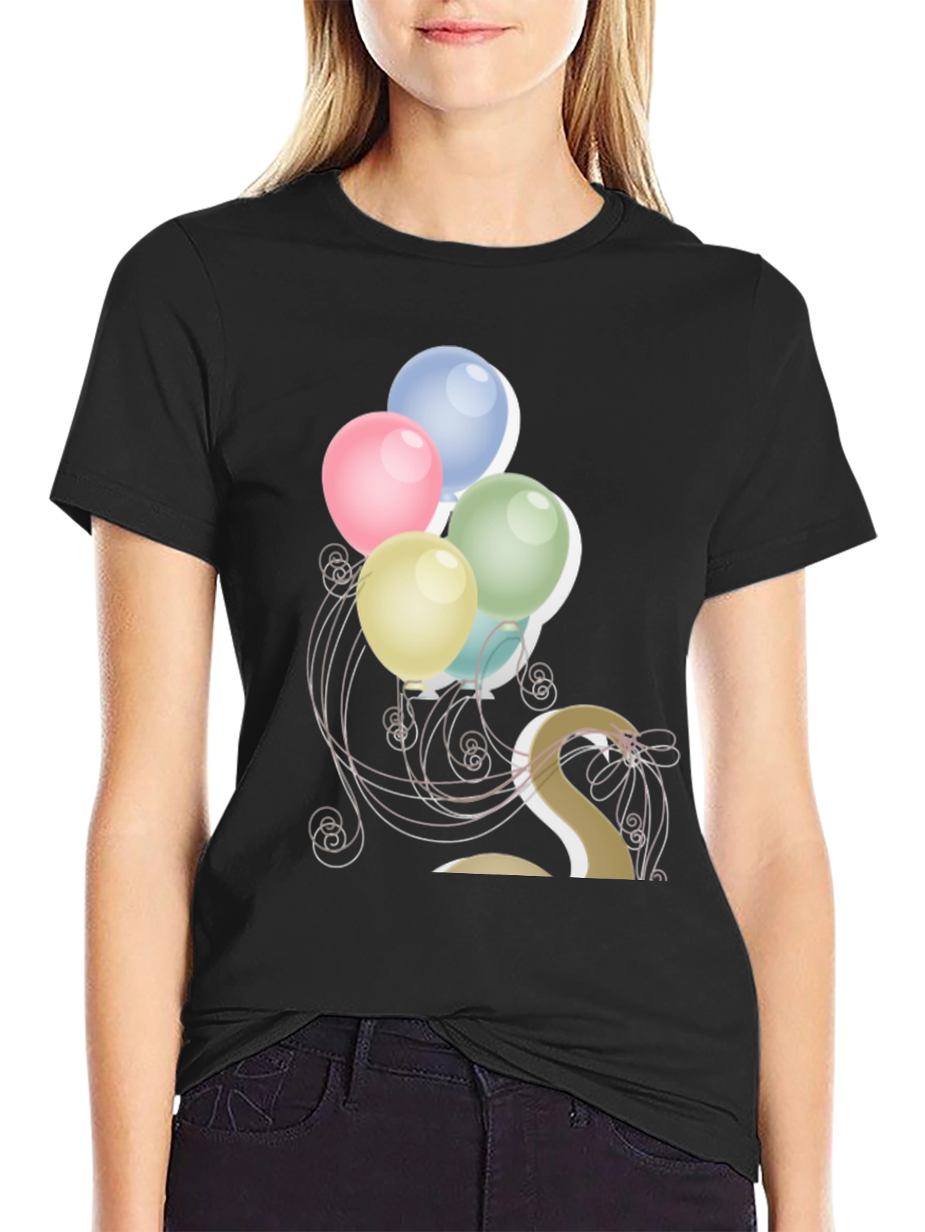 Stylish Balloon Graphic Tee - Mens Black T-Shirt
