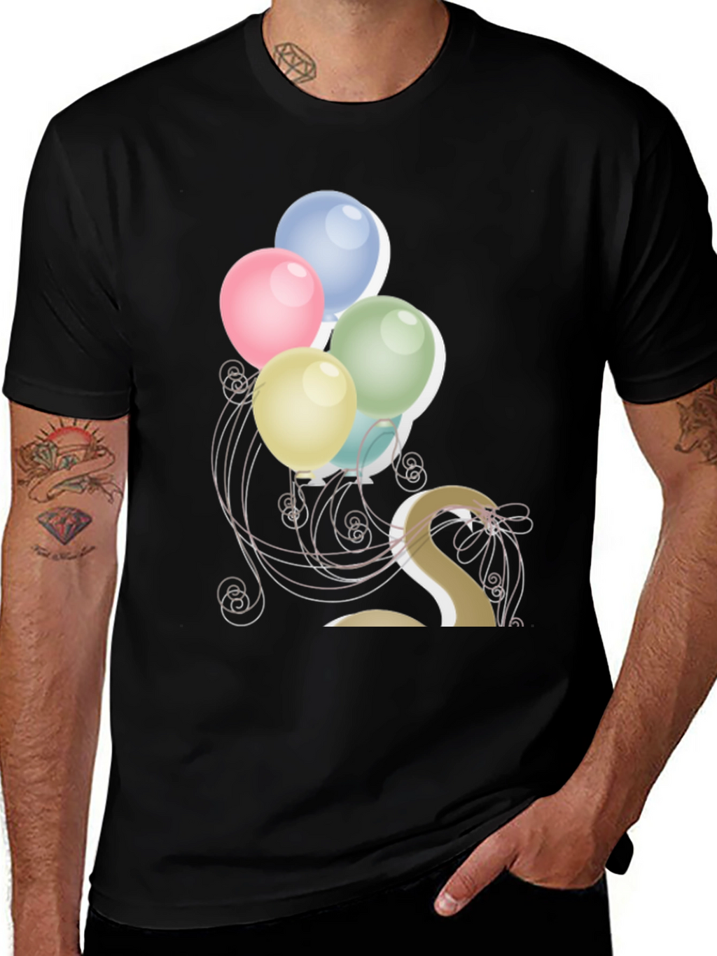 Stylish Balloon Graphic Tee - Mens Black T-Shirt