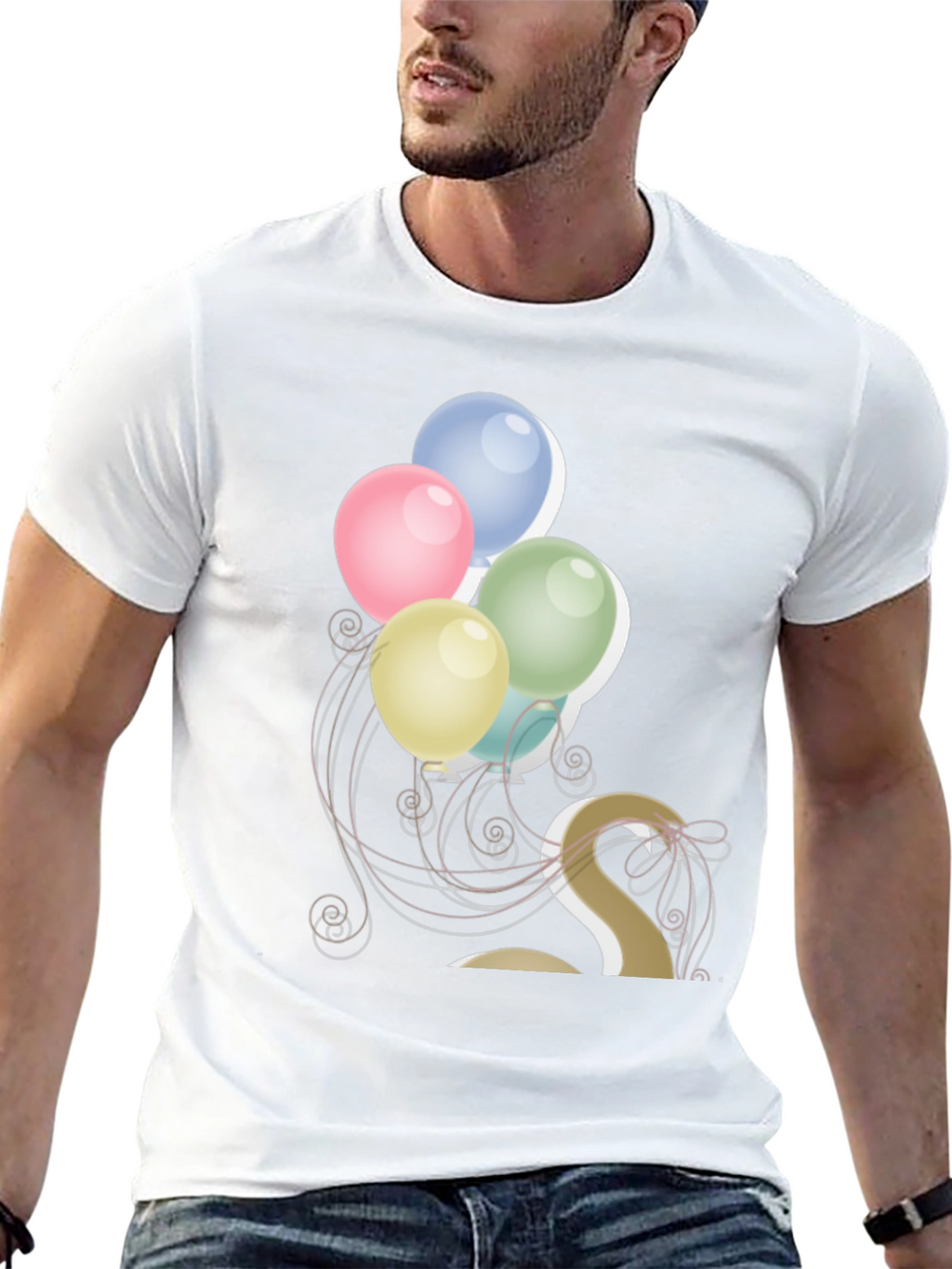 Stylish Balloon Graphic Tee - Mens Black T-Shirt