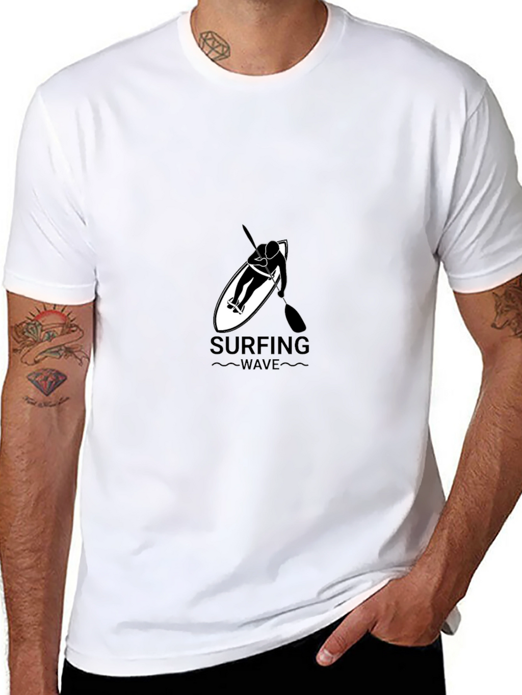 Surfing Wave Black Graphic Tee