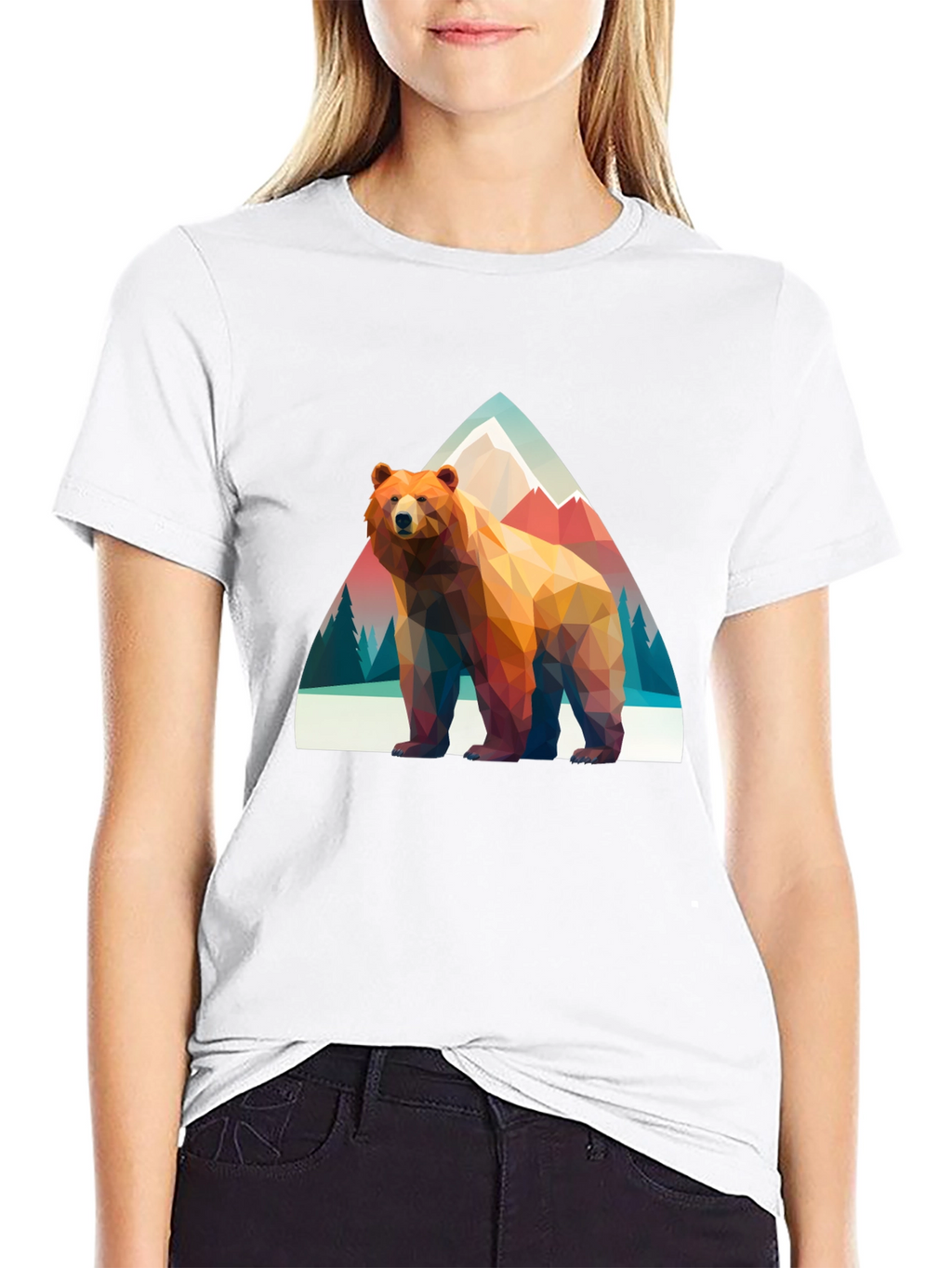 Geometric Bear T-Shirt - Mountain Scene Graphic Tee