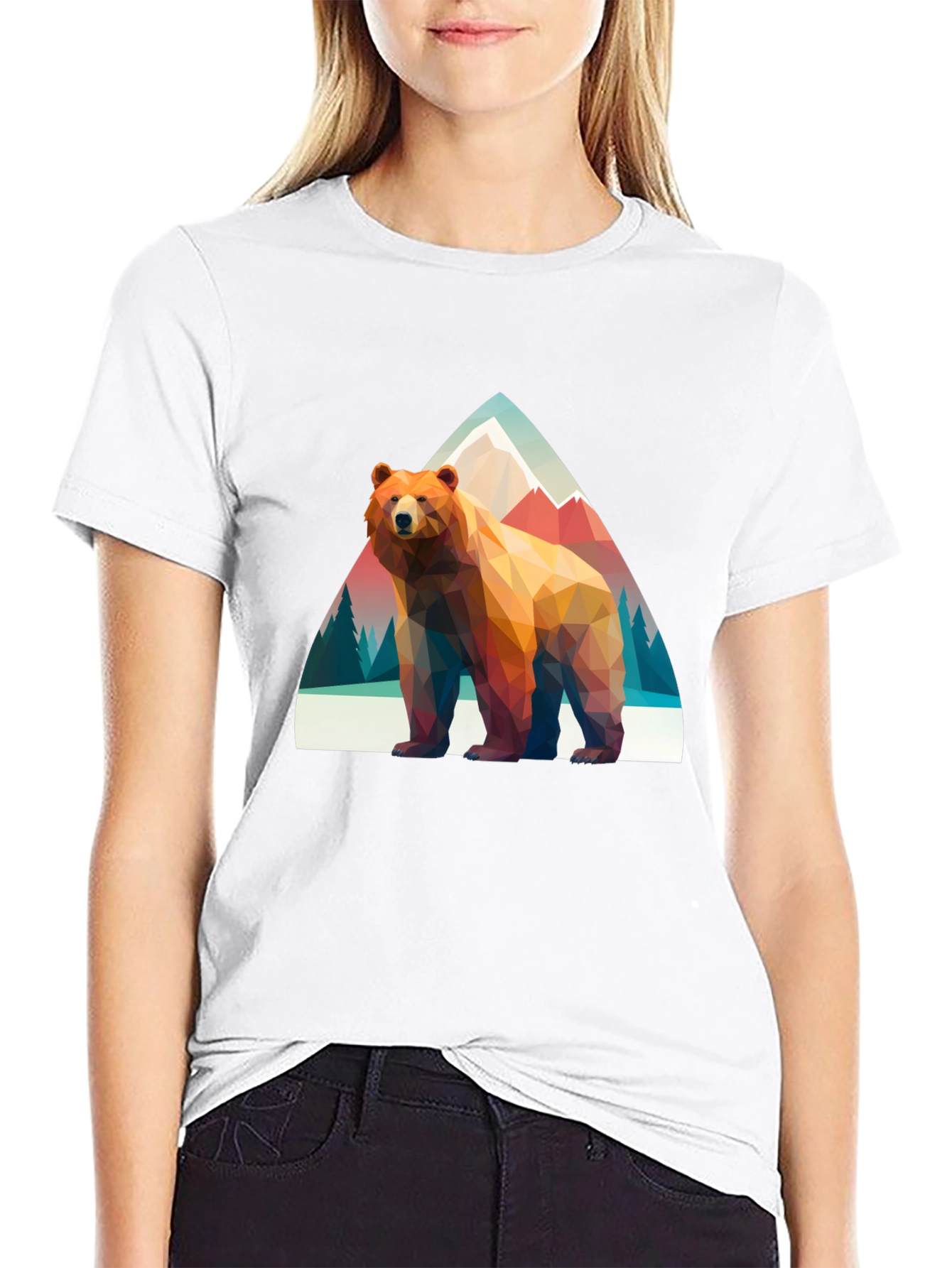 Geometric Bear T-Shirt - Mountain Scene Graphic Tee