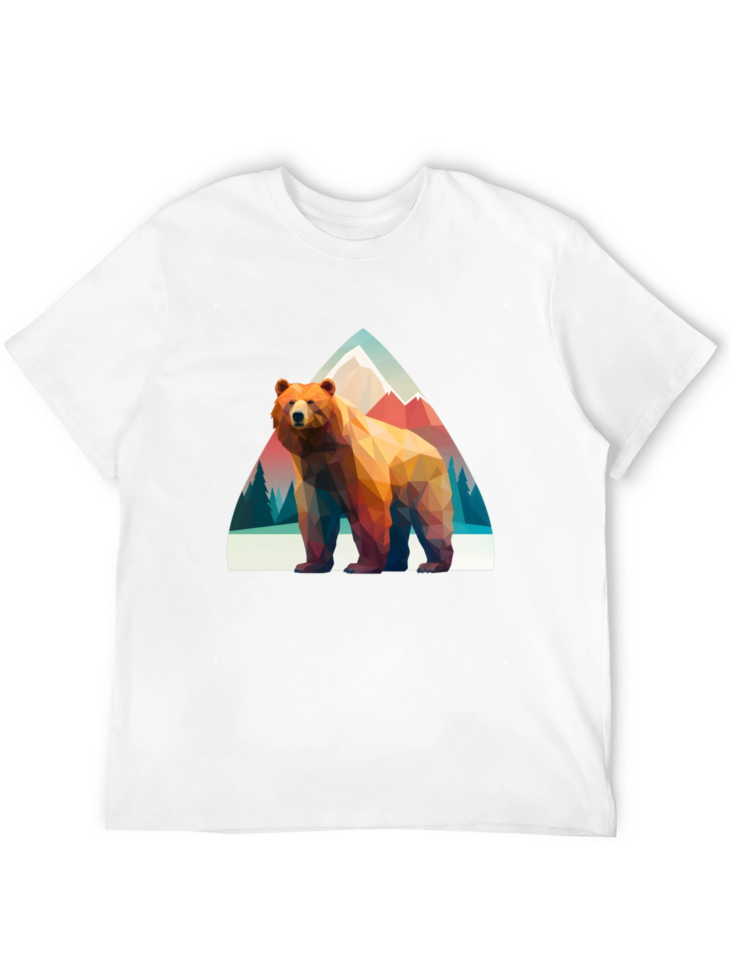 Geometric Bear T-Shirt - Mountain Scene Graphic Tee