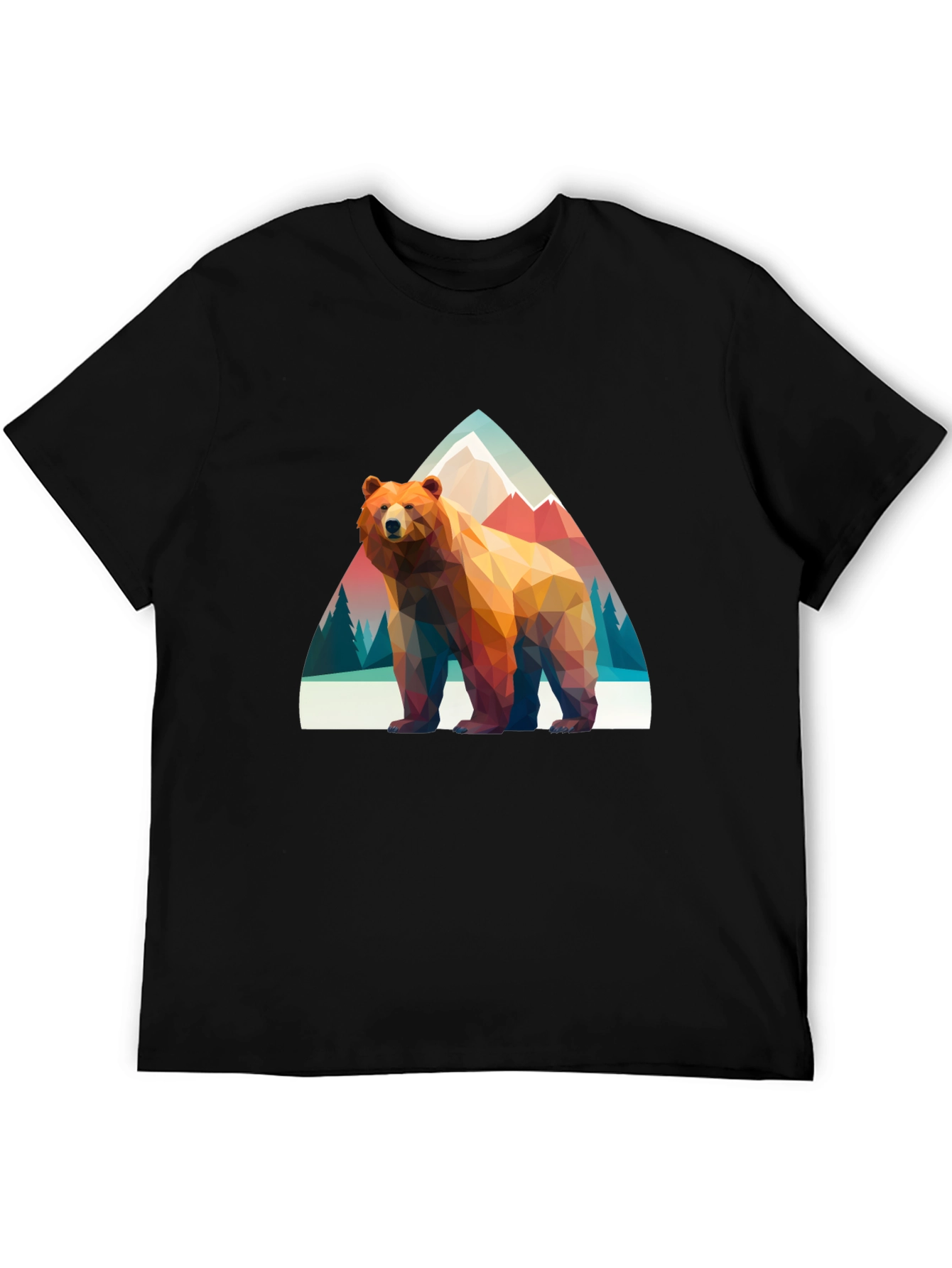 Geometric Bear T-Shirt - Mountain Scene Graphic Tee