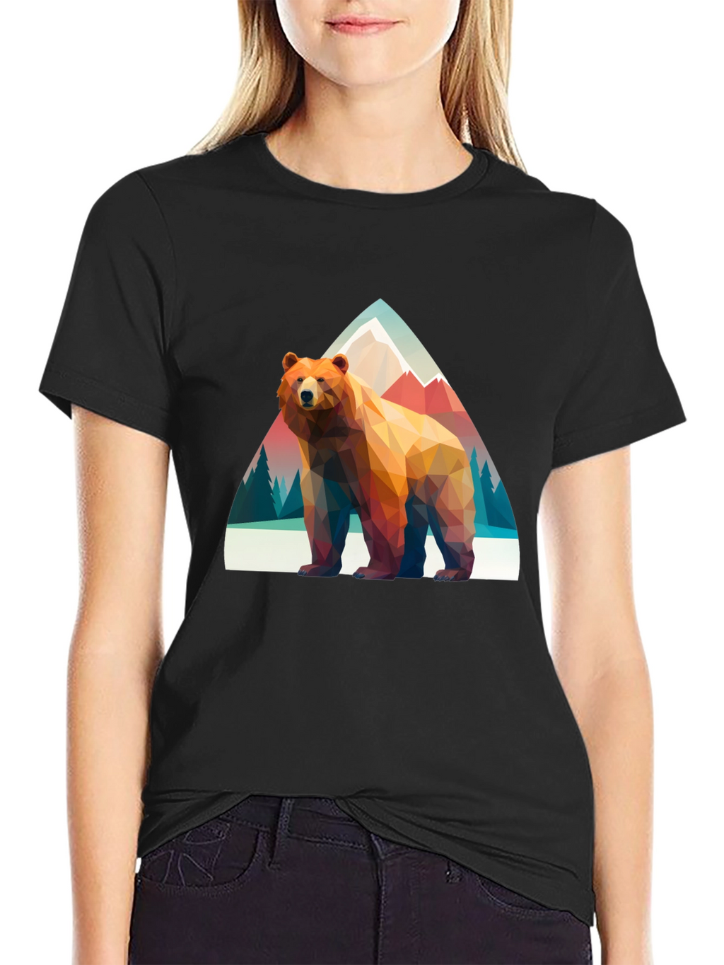 Geometric Bear T-Shirt - Mountain Scene Graphic Tee