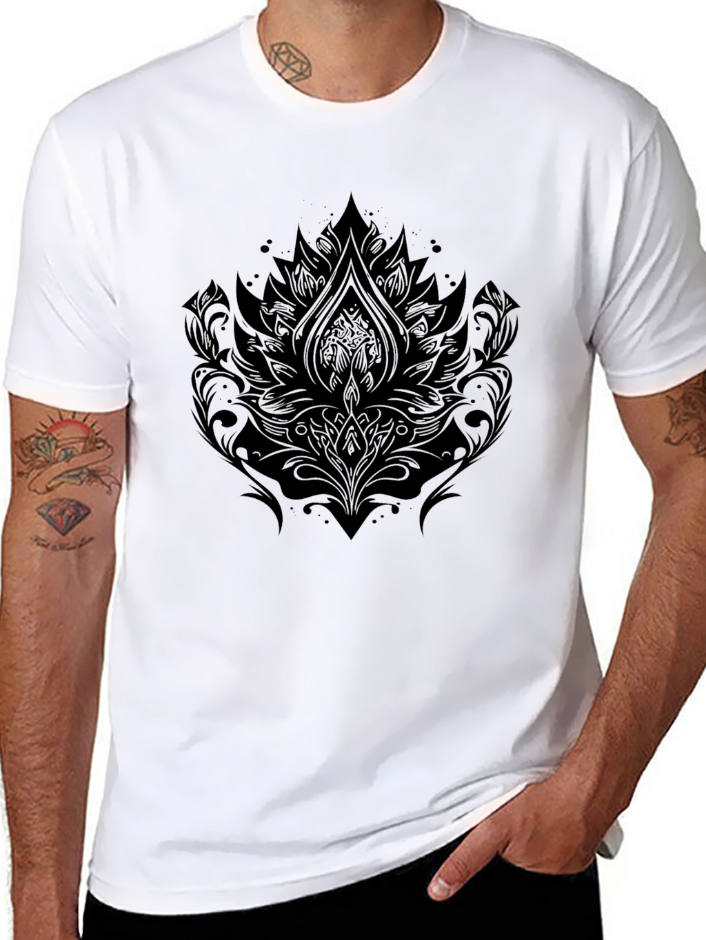 Elegant Black Lotus Graphic Tee - Stylish Mens T-Shirt