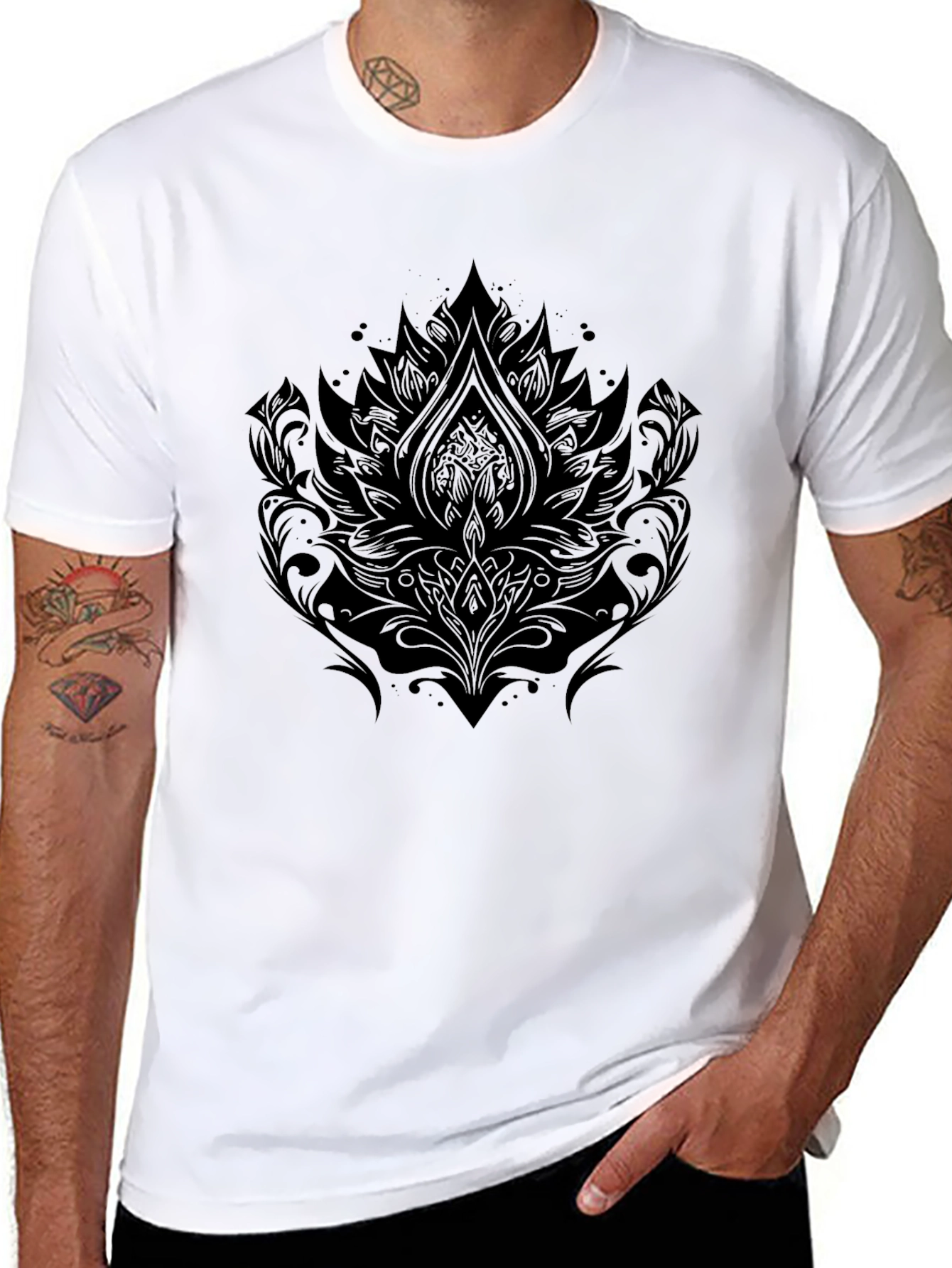 Elegant Black Lotus Graphic Tee - Stylish Mens T-Shirt