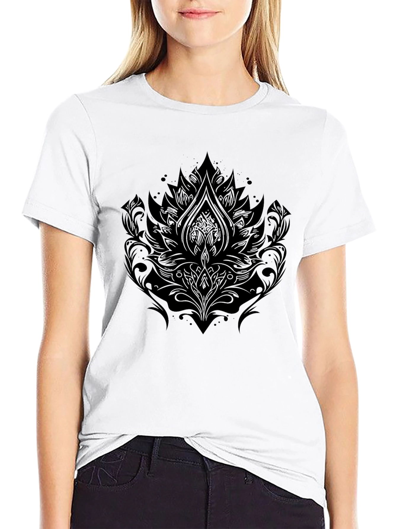 Elegant Black Lotus Graphic Tee - Stylish Mens T-Shirt