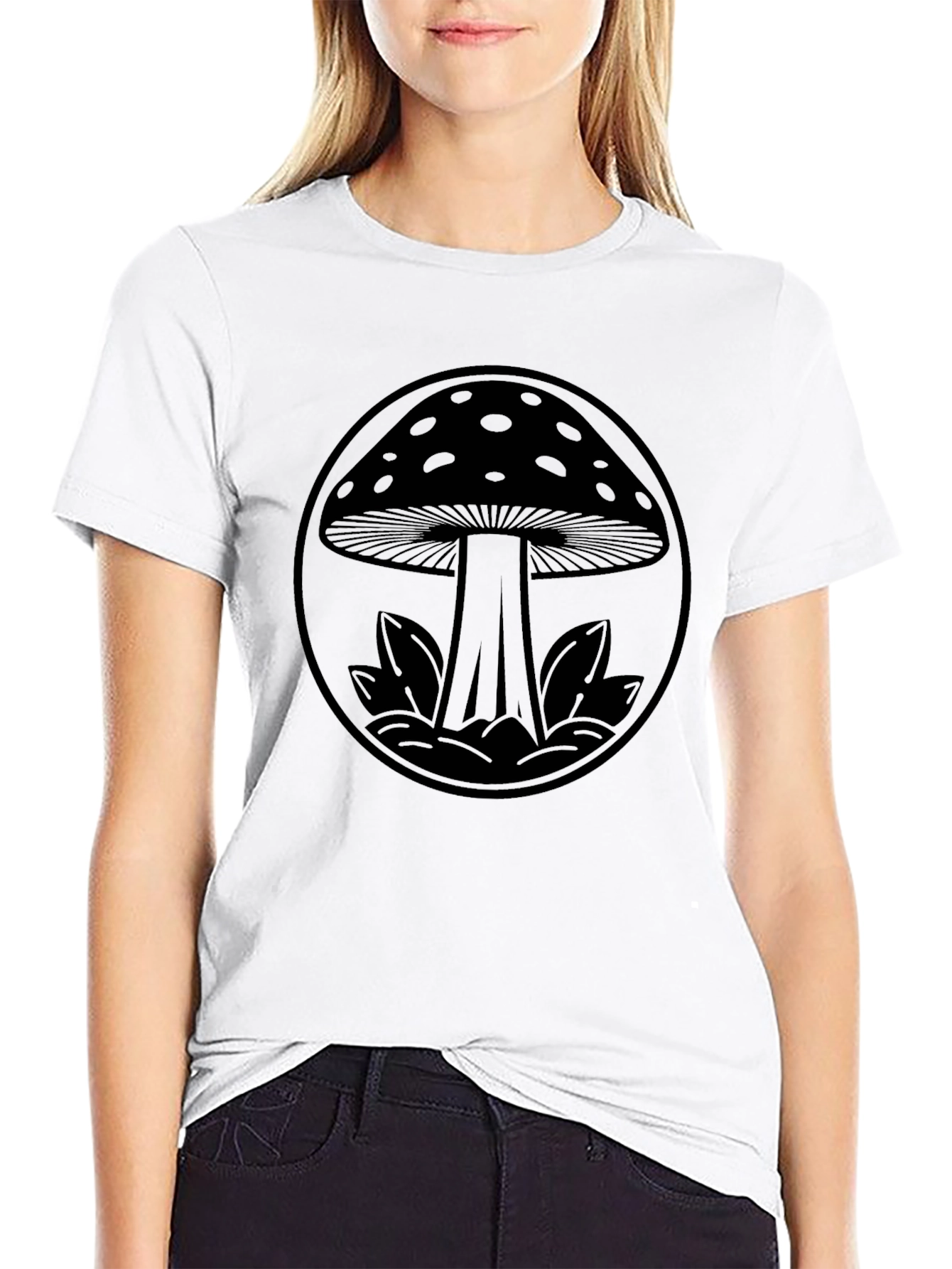 Mushroom Graphic Black Tee - Unique Design