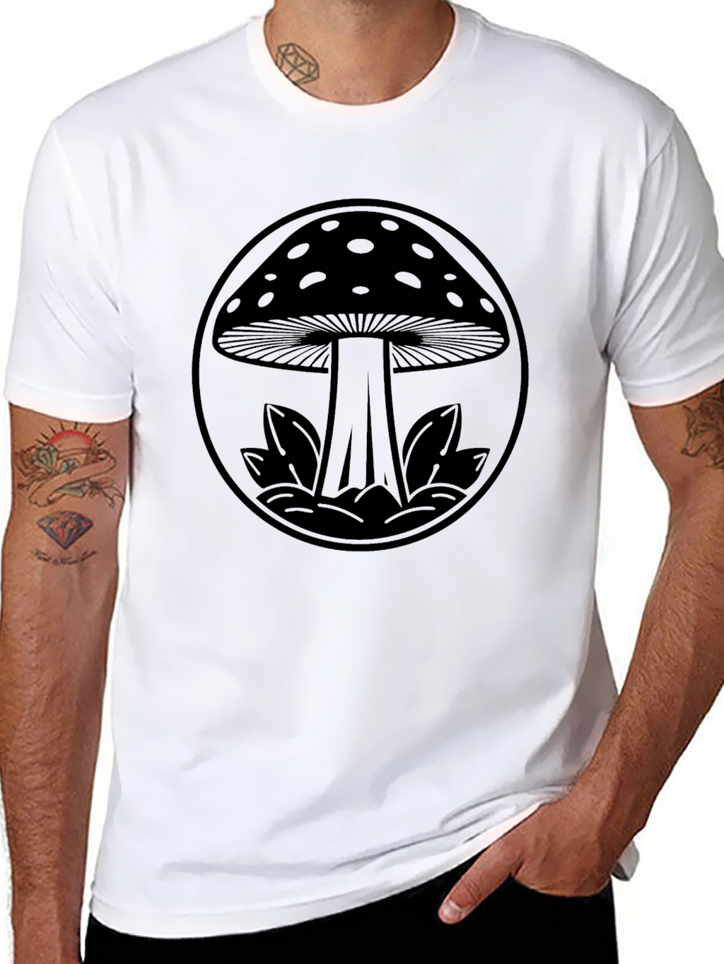Mushroom Graphic Black Tee - Unique Design